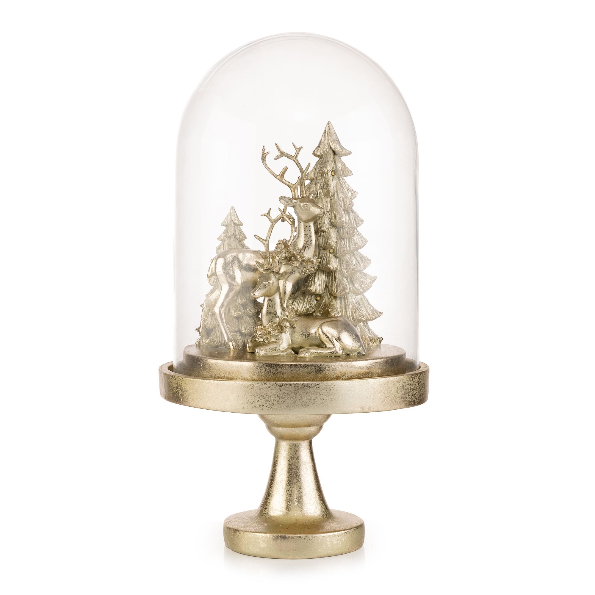 LUMIDA Xmas Hirsch-Szenerie unter Glasglocke inkl. 8 LEDs & Timer Höhe ca. 42cm, Ø 22cm