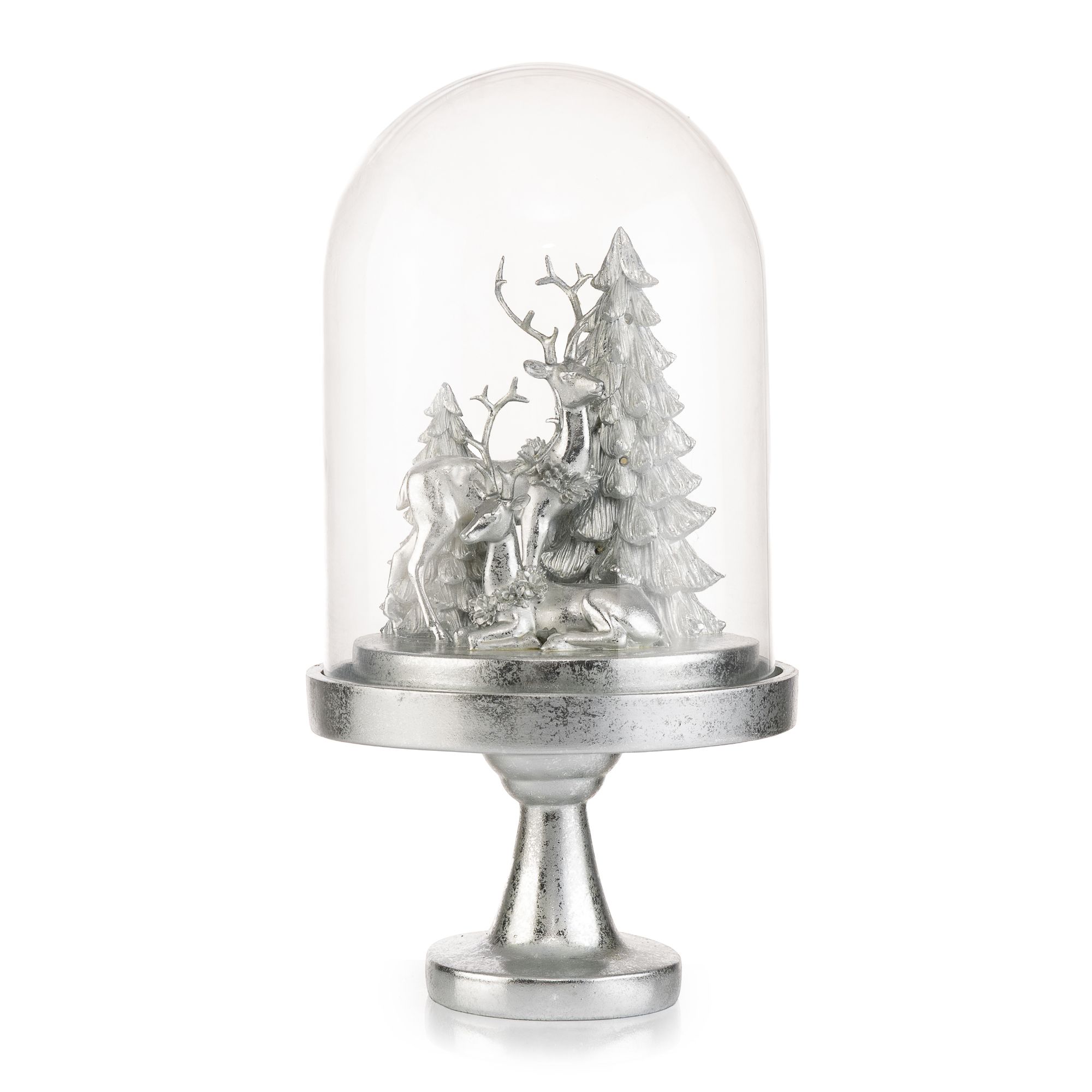 LUMIDA Xmas Hirsch-Szenerie unter Glasglocke inkl. 8 LEDs & Timer Höhe ca. 42cm, Ø 22cm
