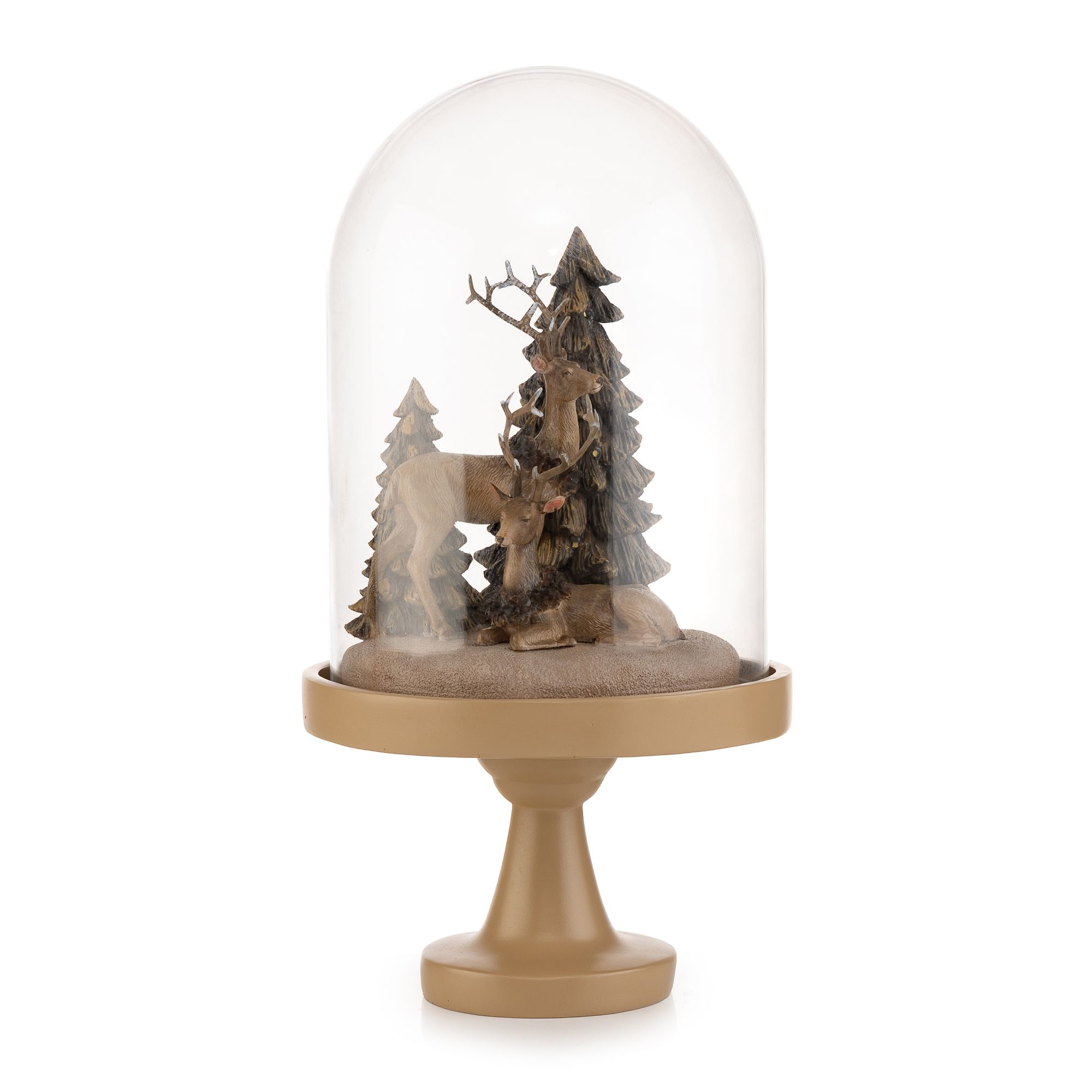 LUMIDA Xmas Hirsch-Szenerie unter Glasglocke inkl. 8 LEDs & Timer Höhe ca. 42cm, Ø 22cm