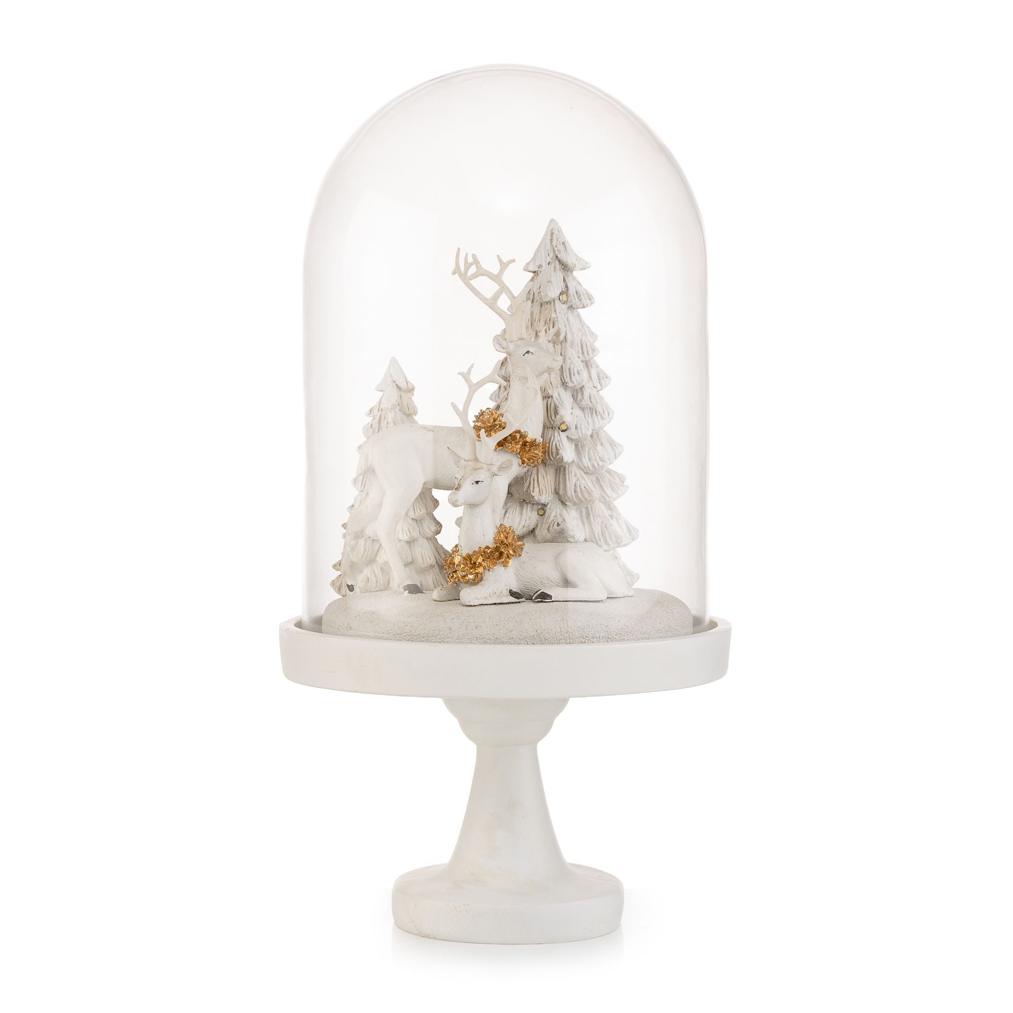LUMIDA Xmas Hirsch-Szenerie unter Glasglocke inkl. 8 LEDs & Timer Höhe ca. 42cm, Ø 22cm