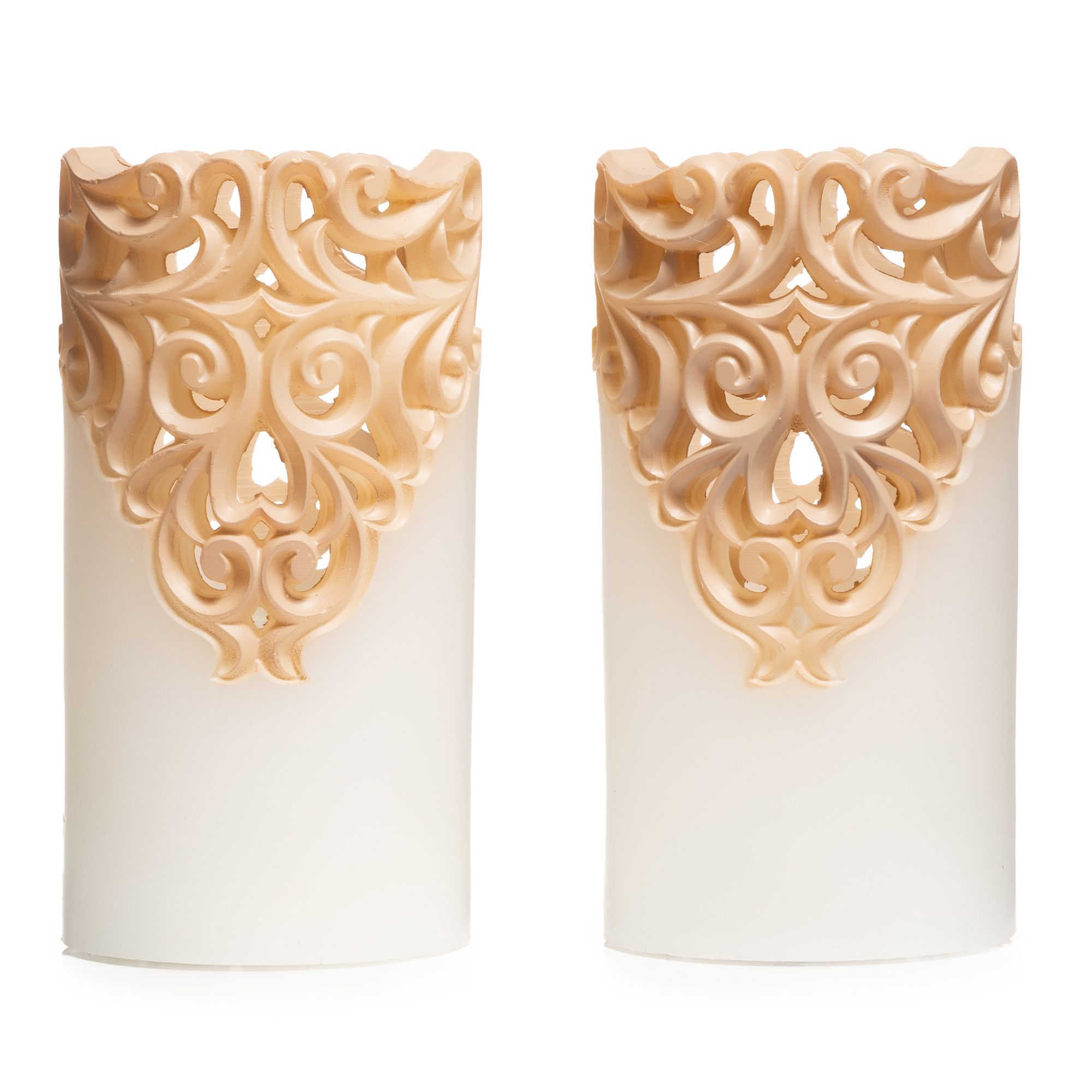 ELAMBIA 2 LED-Kerzen Ornament-Cutout Flamme Luma, Timer Höhe 15cm, Ø 7,5cm