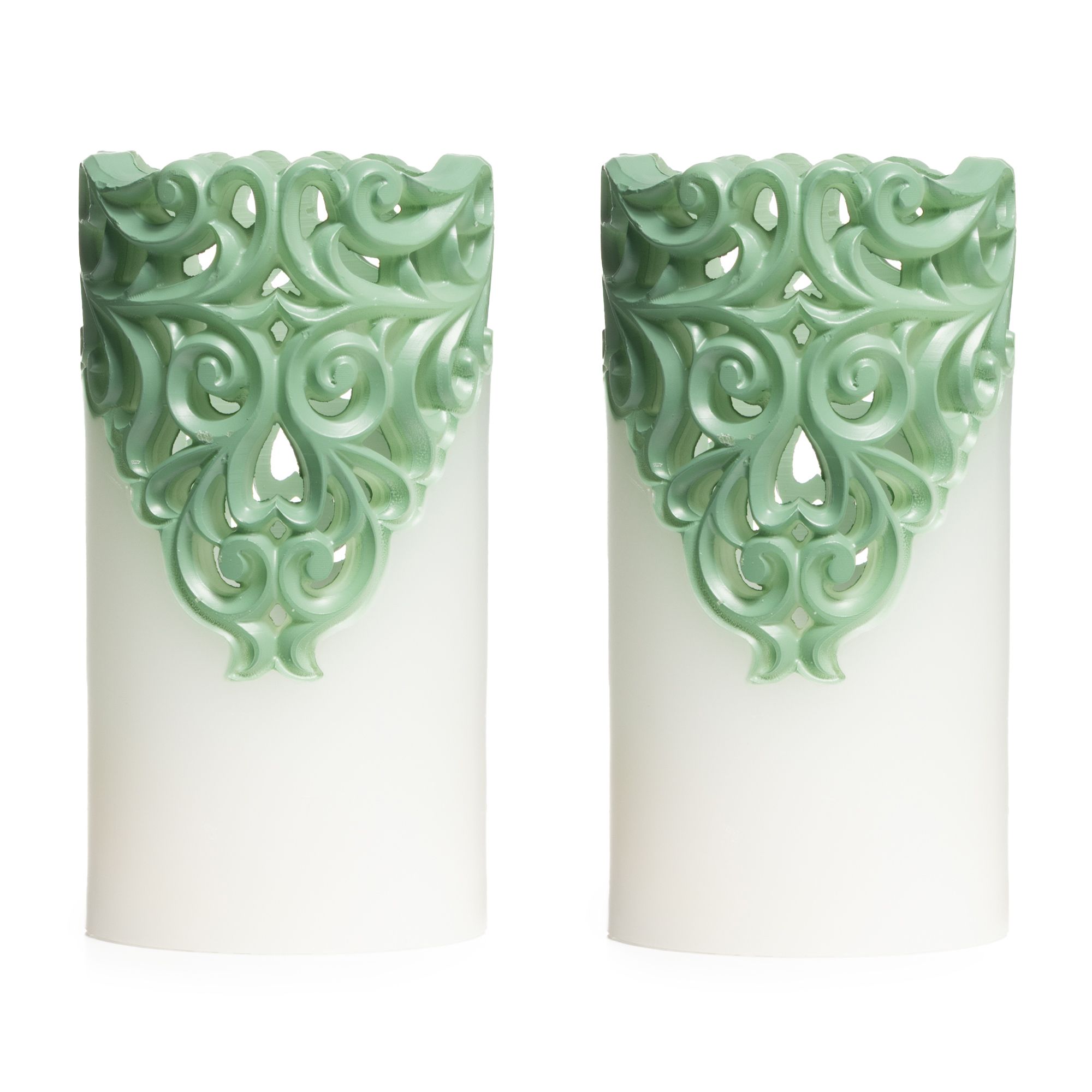 ELAMBIA 2 LED-Kerzen Ornament-Cutout Flamme Luma, Timer Höhe 15cm, Ø 7,5cm