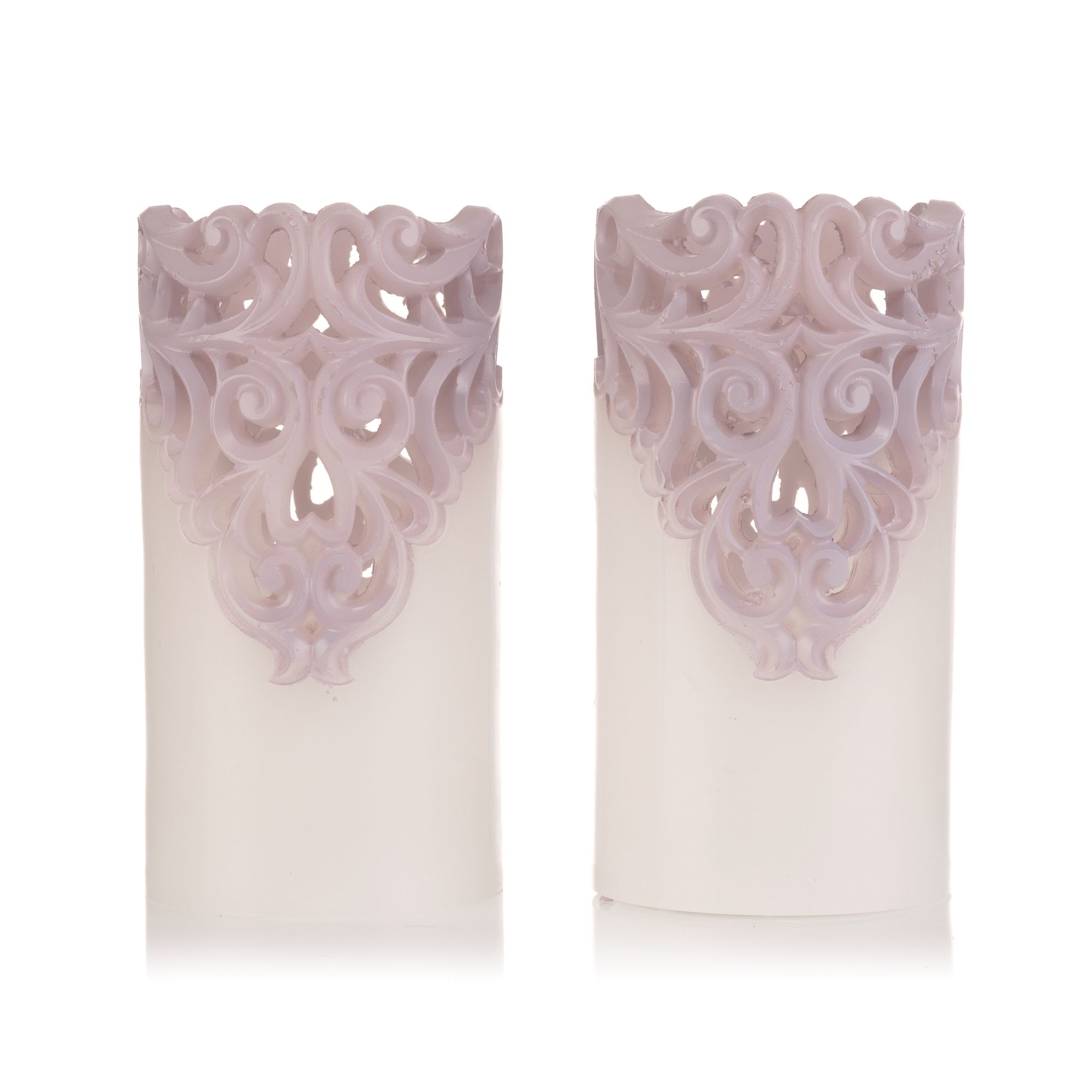 ELAMBIA 2 LED-Kerzen Ornament-Cutout Flamme Luma, Timer Höhe 15cm, Ø 7,5cm