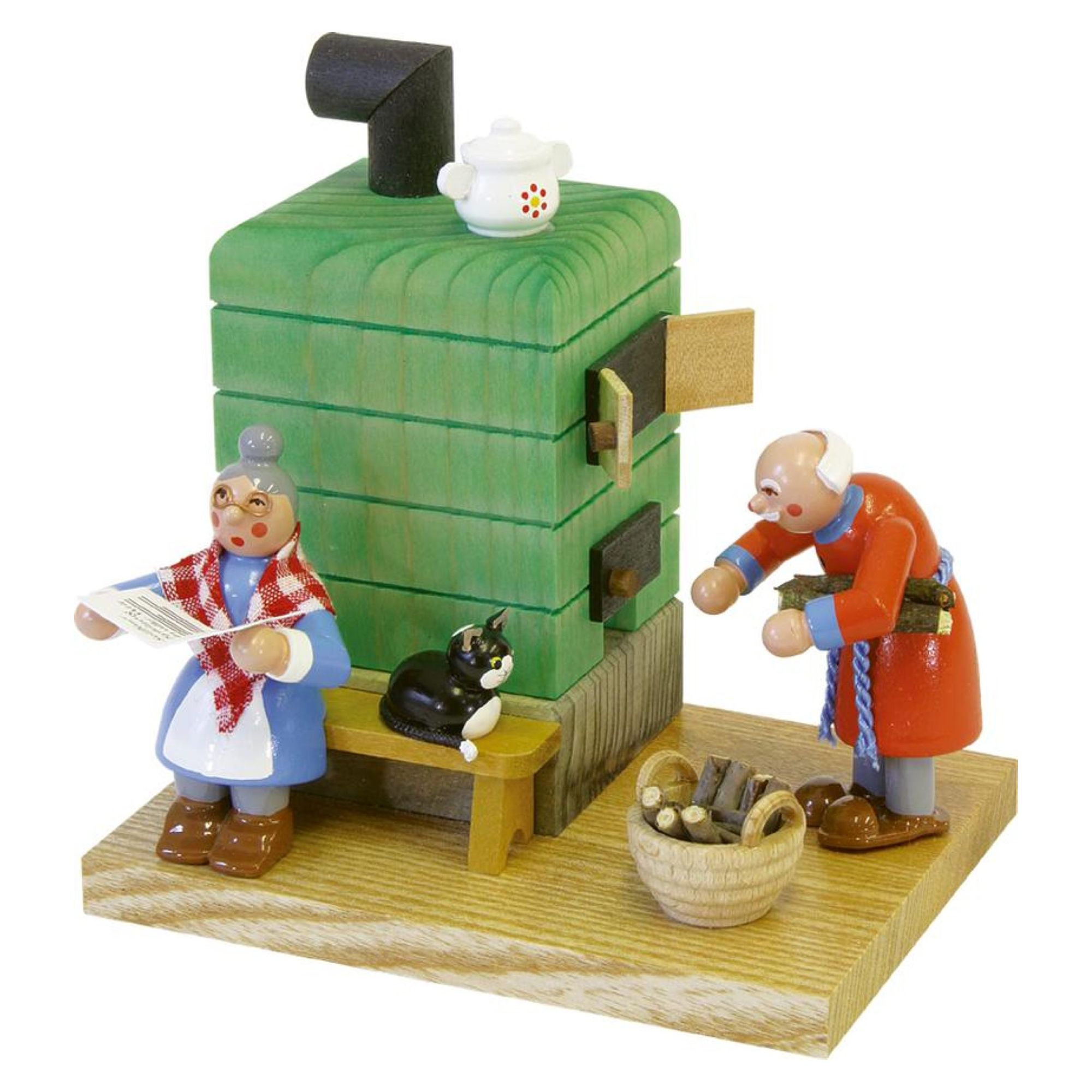 GLÄSSER SEIFFEN Räucher-Figur Ofen mit Oma & Opa inkl. Räucherkerzen Höhe 10cm