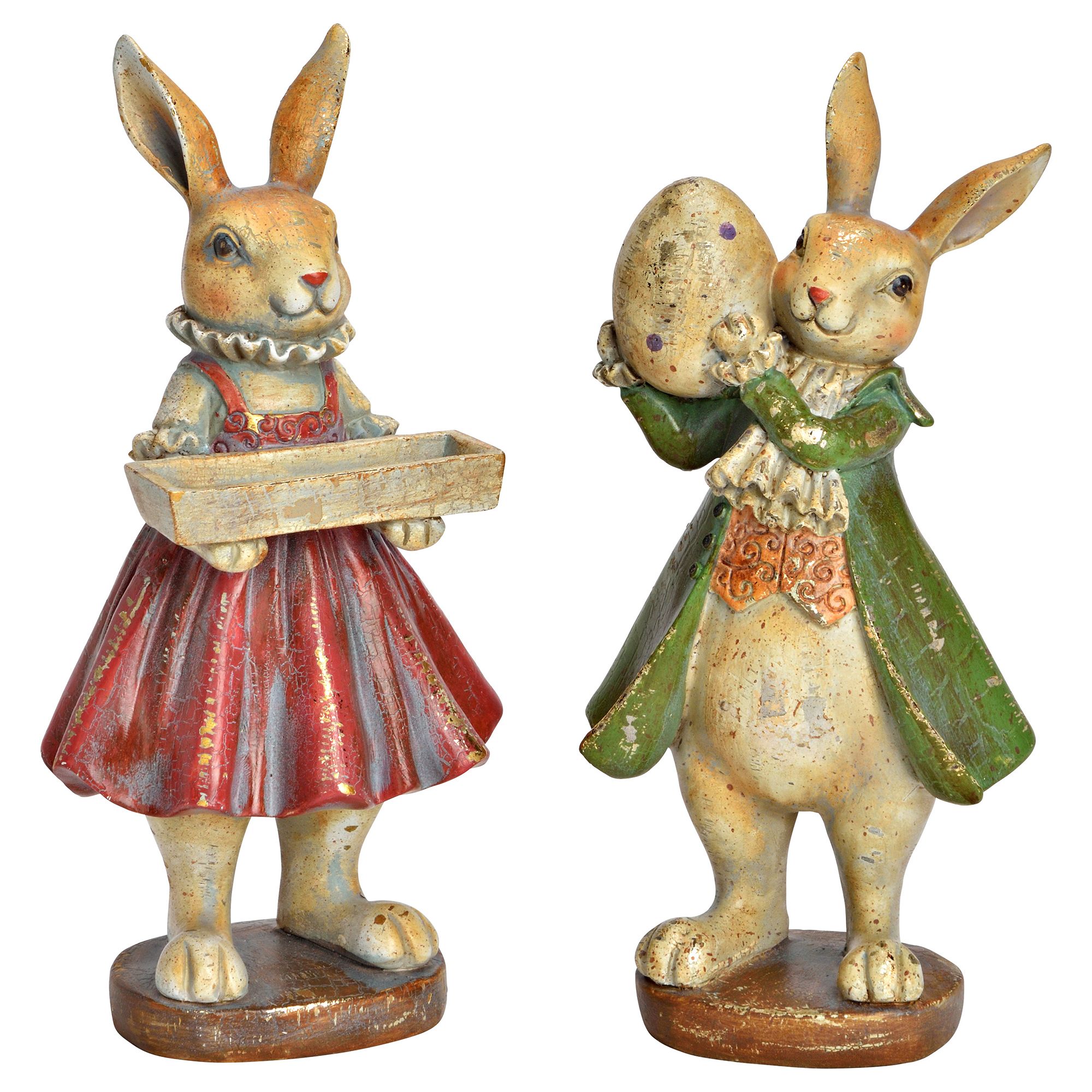 WURM 2 Dekofiguren Hase mit Tablett / Ei Maße 10x20x8cm