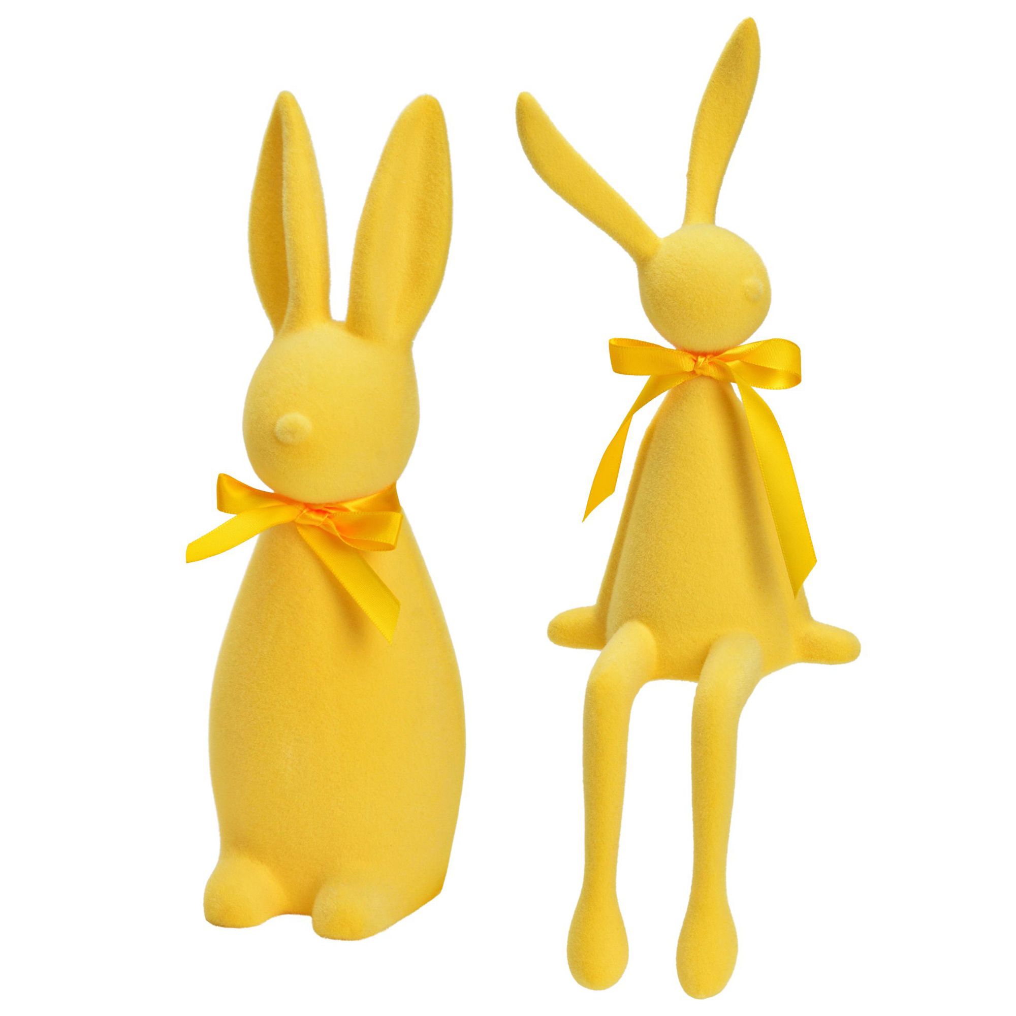 WURM 2 Dekofiguren Hase mit Schleife beflockt Höhe 29cm & 36cm