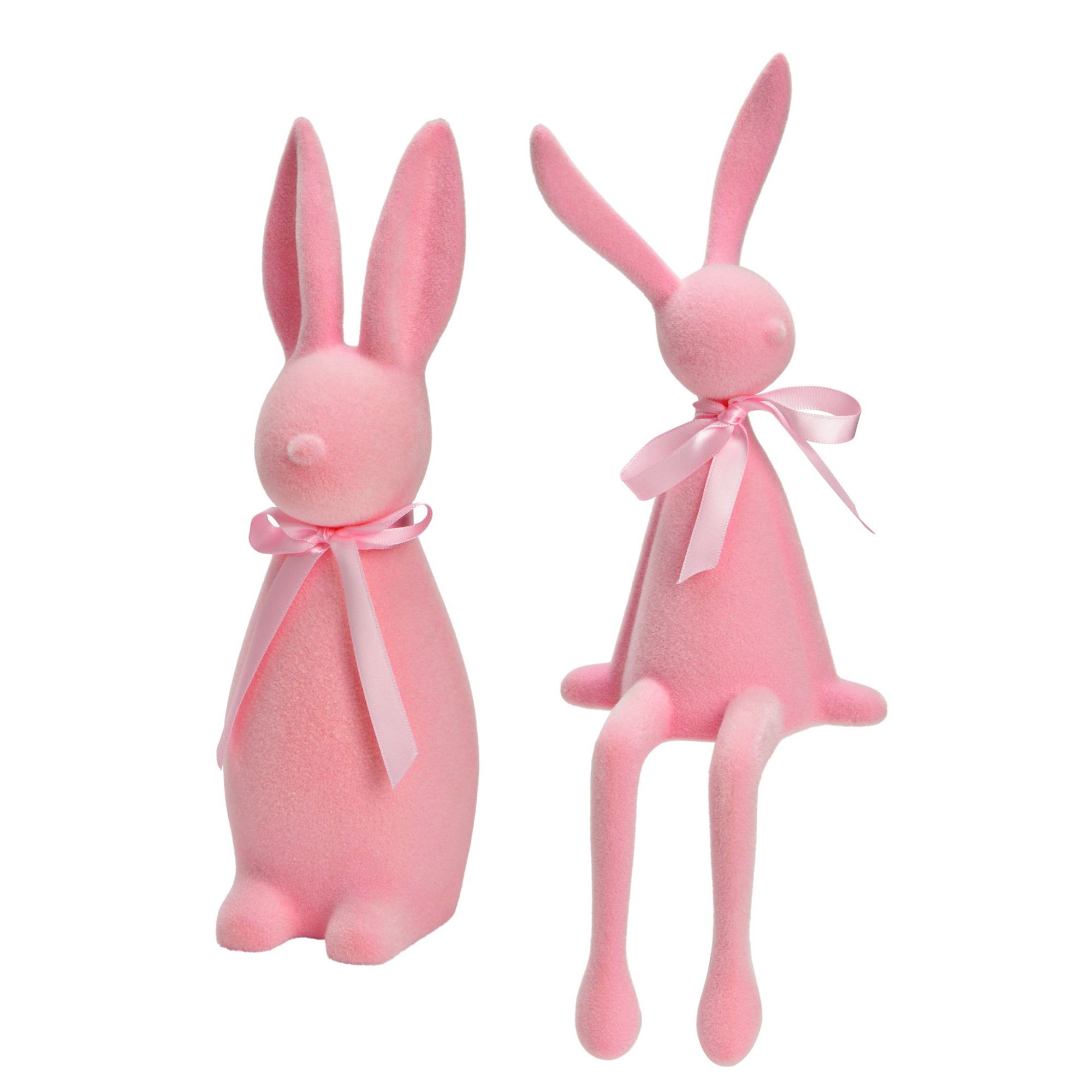 WURM 2 Dekofiguren Hase mit Schleife beflockt Höhe 29cm & 36cm