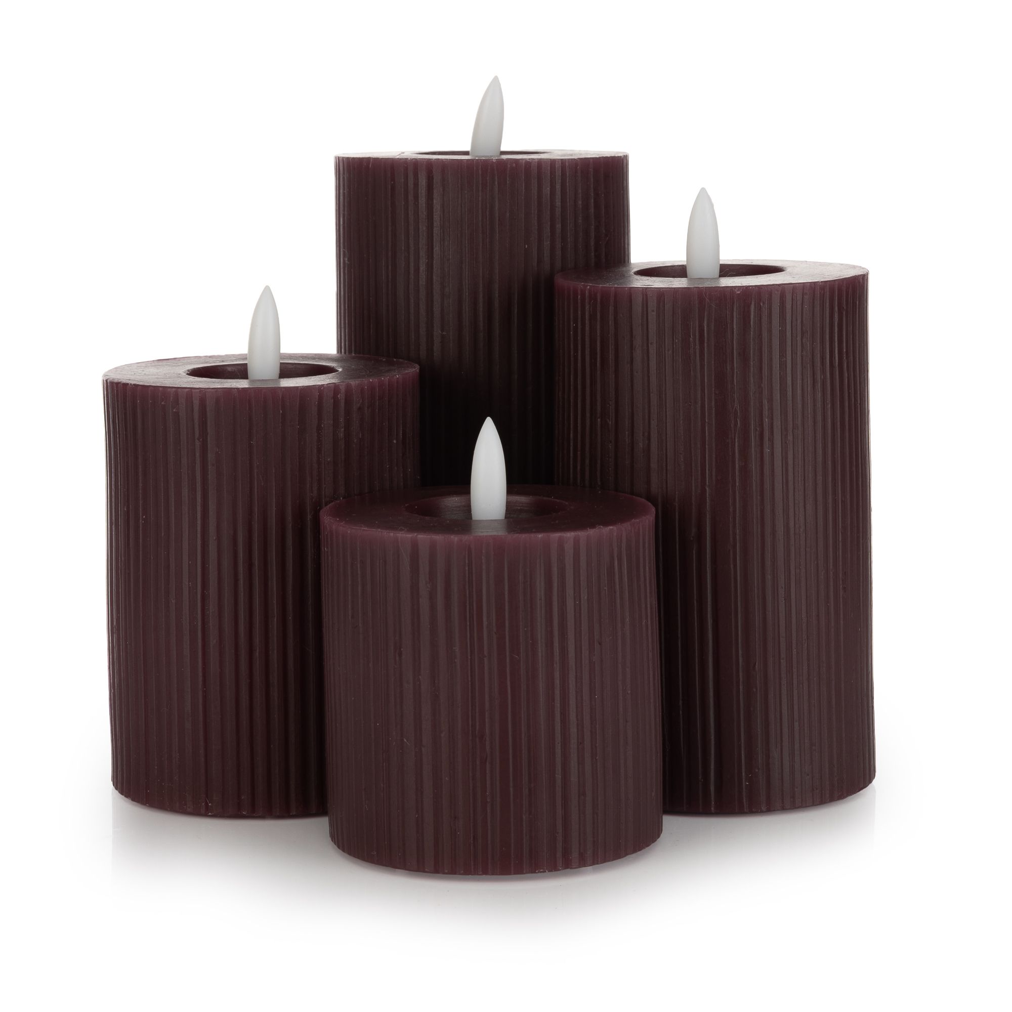 ELAMBIA 4 LED-Kerzen Rillen-Design Flamme Luma, Timer H. 10-17,5cm, Ø 7,5cm