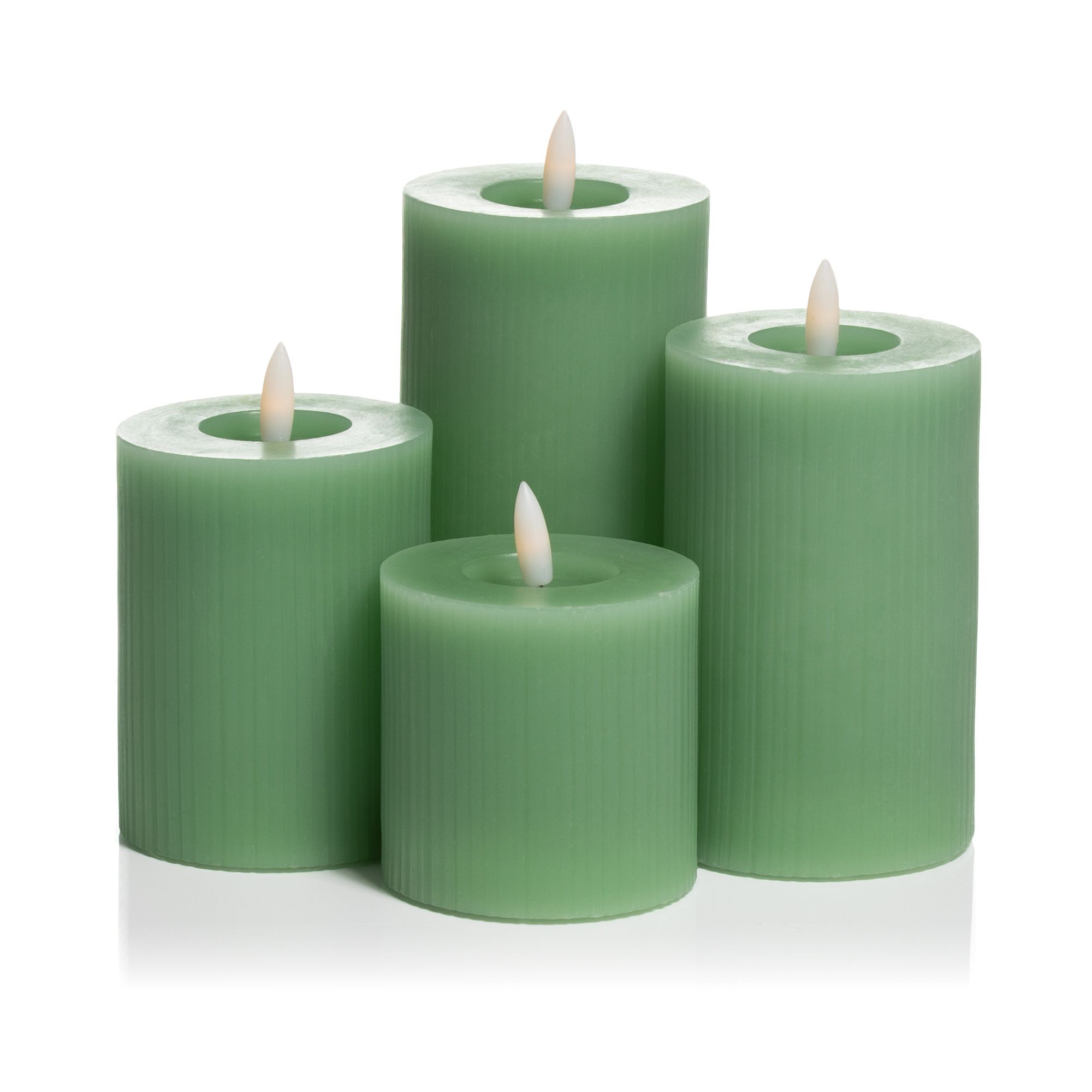 ELAMBIA 4 LED-Kerzen Rillen-Design Flamme Luma, Timer H. 10-17,5cm, Ø 7,5cm