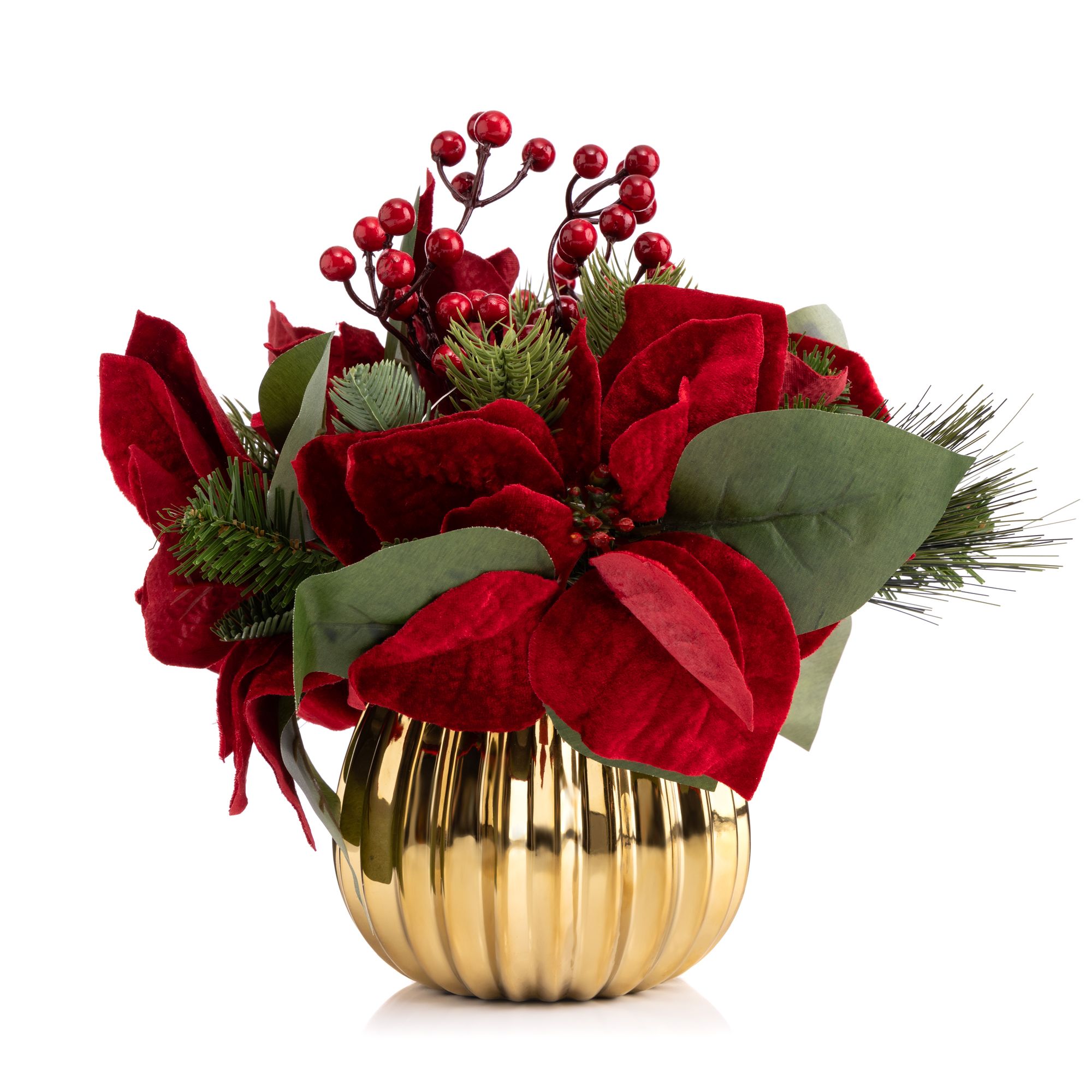 LUMIDA Flora künstl. Arrangement Weihnachtsstern Topf goldfarben Höhe 30cm