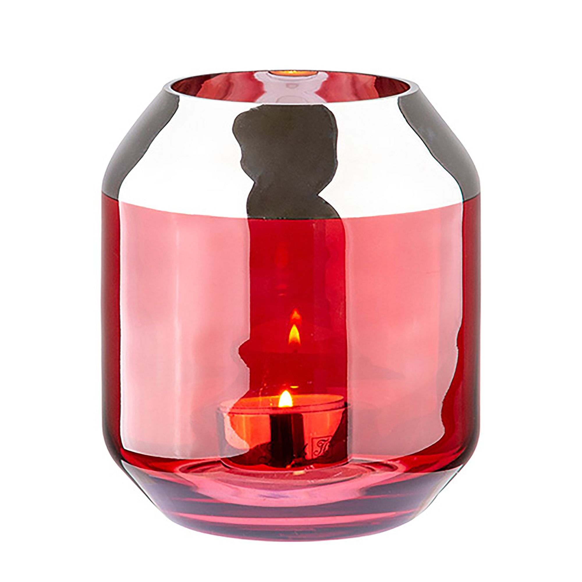 FINK Teelichthalter SMILLA Glas rot Höhe 14cm, 12cm Ø