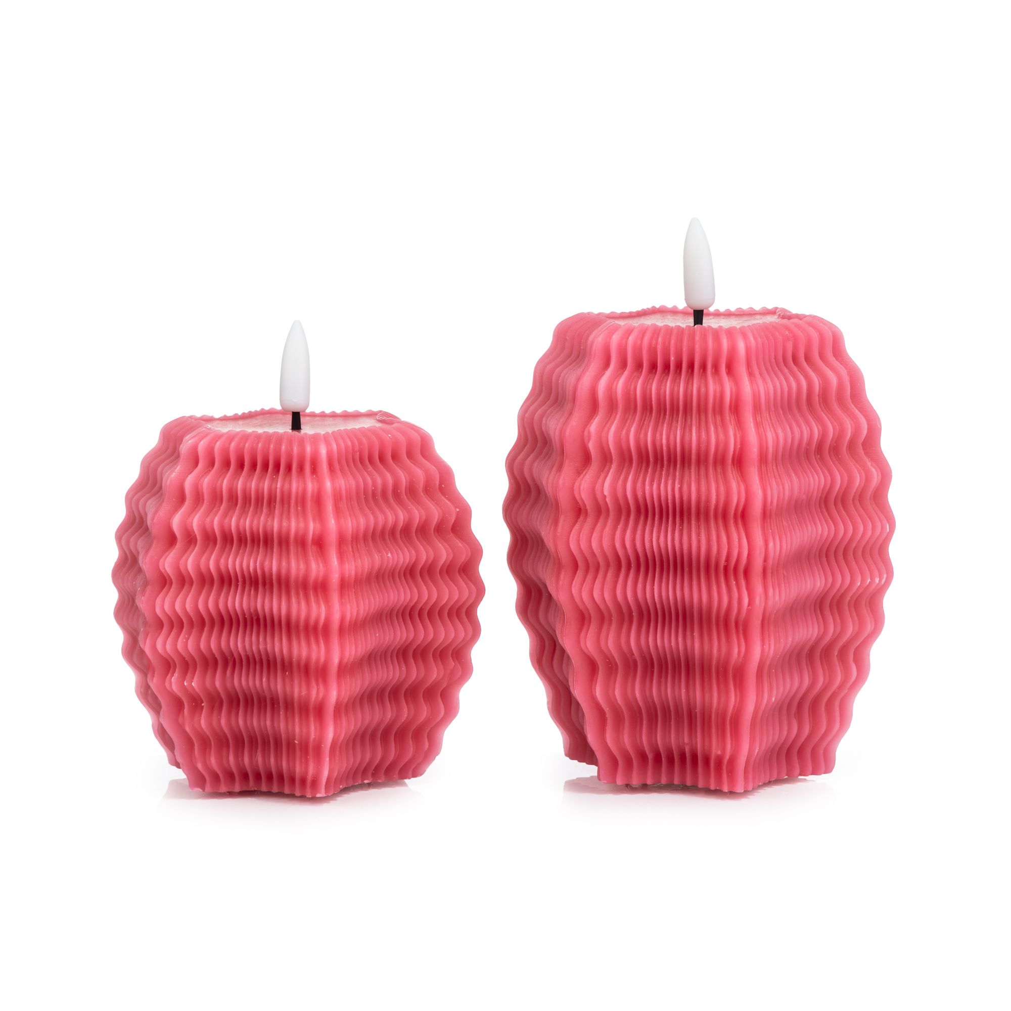 ELAMBIA 2 LED-Kerzen 6-eckig, Struktur Flamme Luma, Timer Höhe 12,5cm & 14,5cm