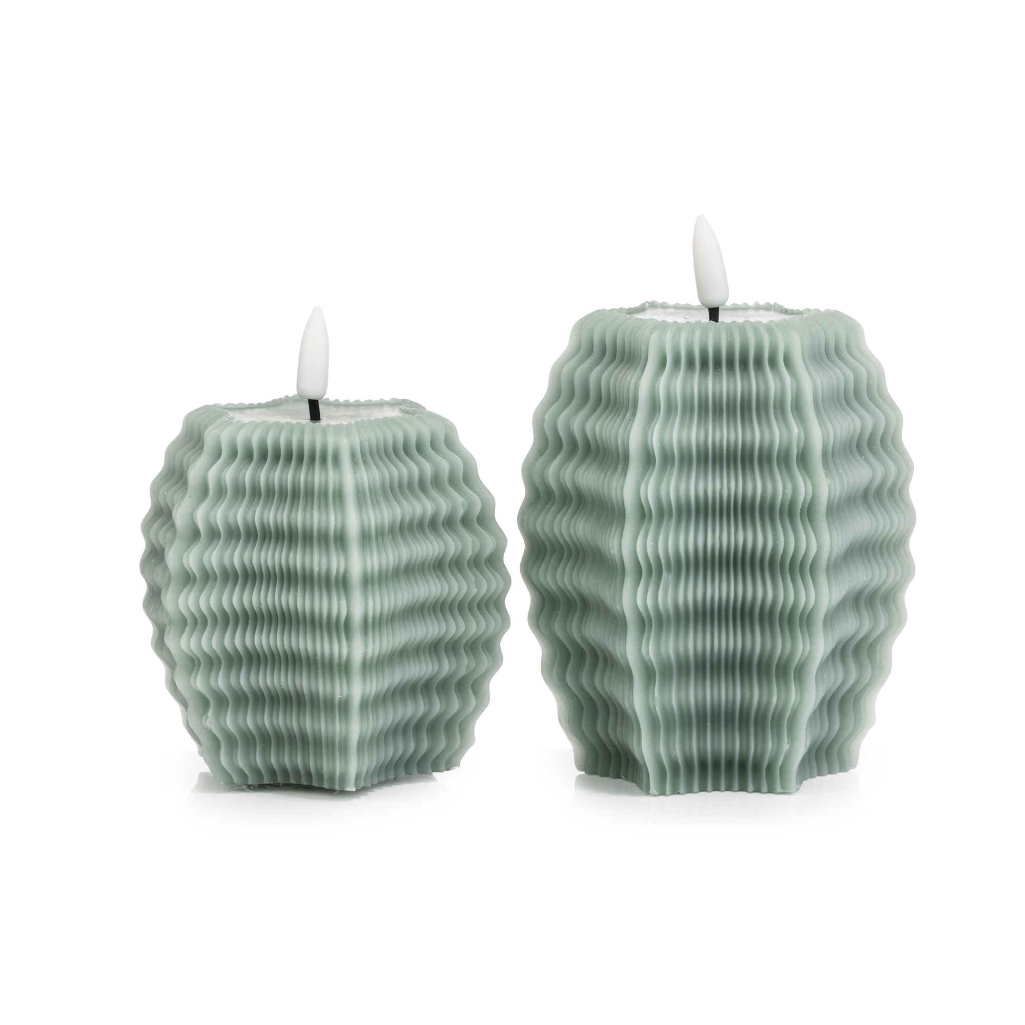 ELAMBIA 2 LED-Kerzen 6-eckig, Struktur Flamme Luma, Timer Höhe 12,5cm & 14,5cm