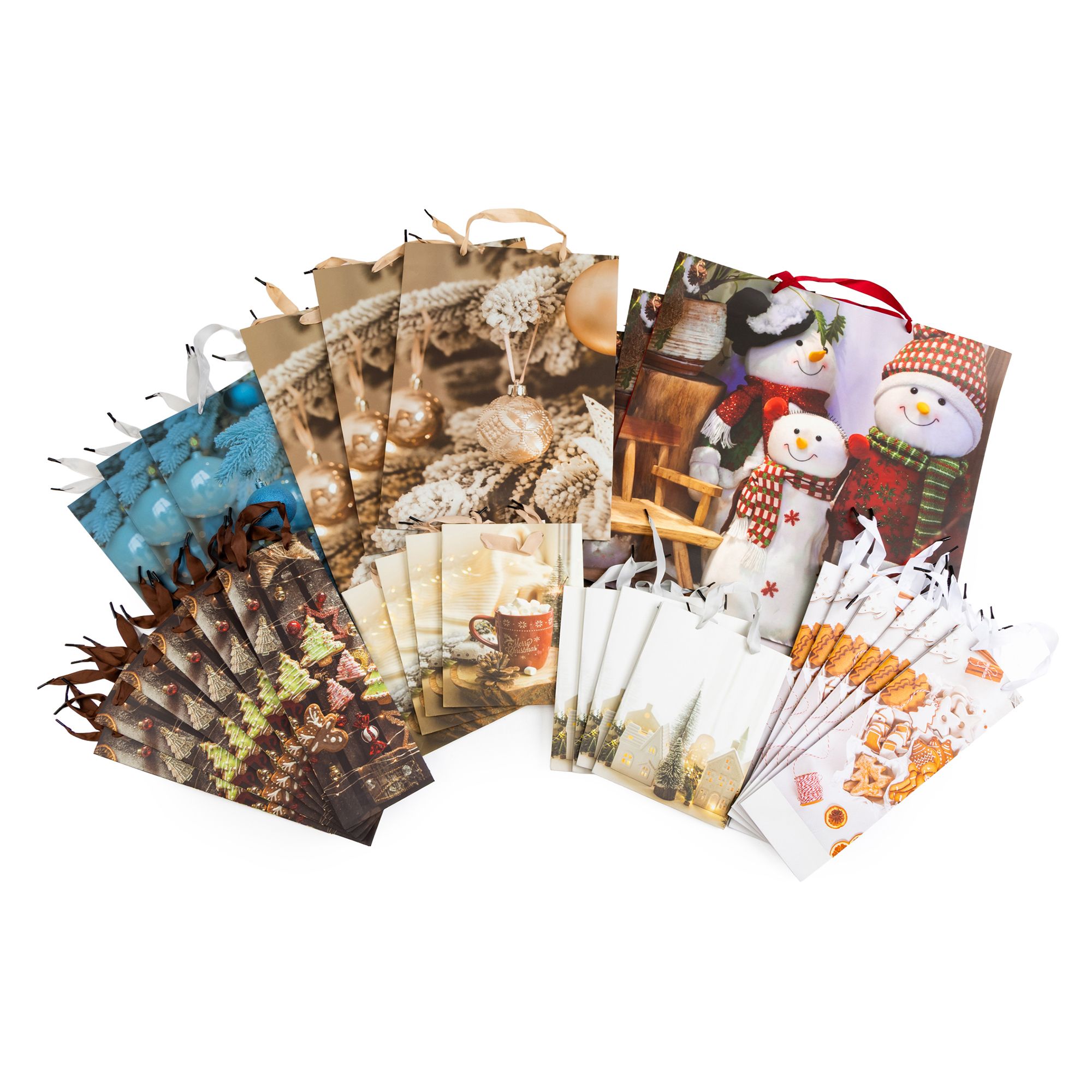 ABELLA Xmas 30 Geschenktüten Kraftpapier mit Motiv versch. Designs 4 versch. Größen