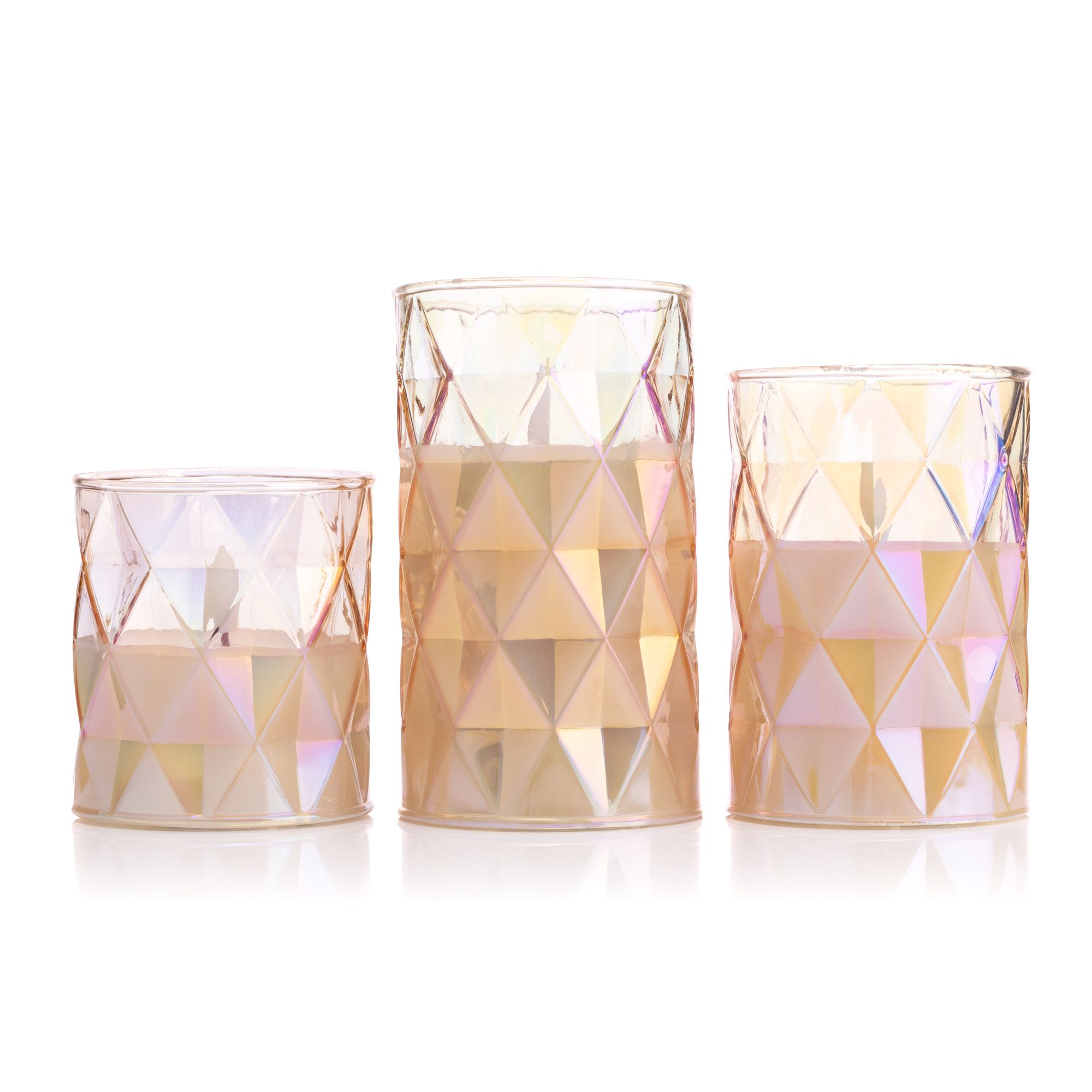 ELAMBIA 3 LED-Glaskerzen Diamant-Optik Flamme Luma, Timer H. 10cm, 12,5cm &15cm