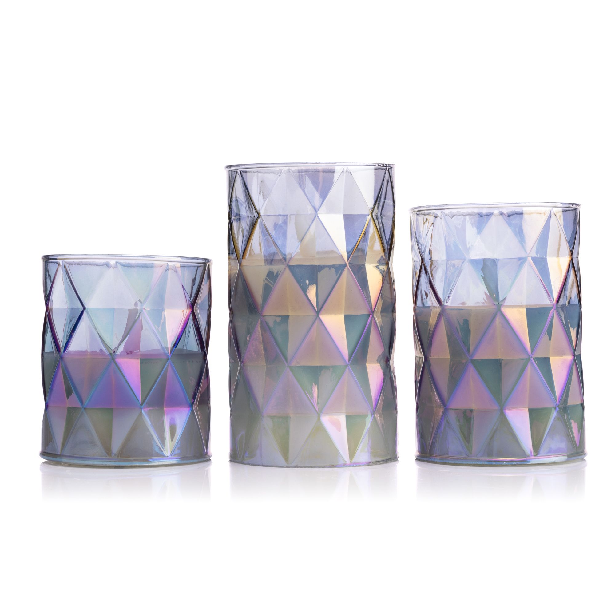 ELAMBIA 3 LED-Glaskerzen Diamant-Optik Flamme Luma, Timer H. 10cm, 12,5cm &15cm