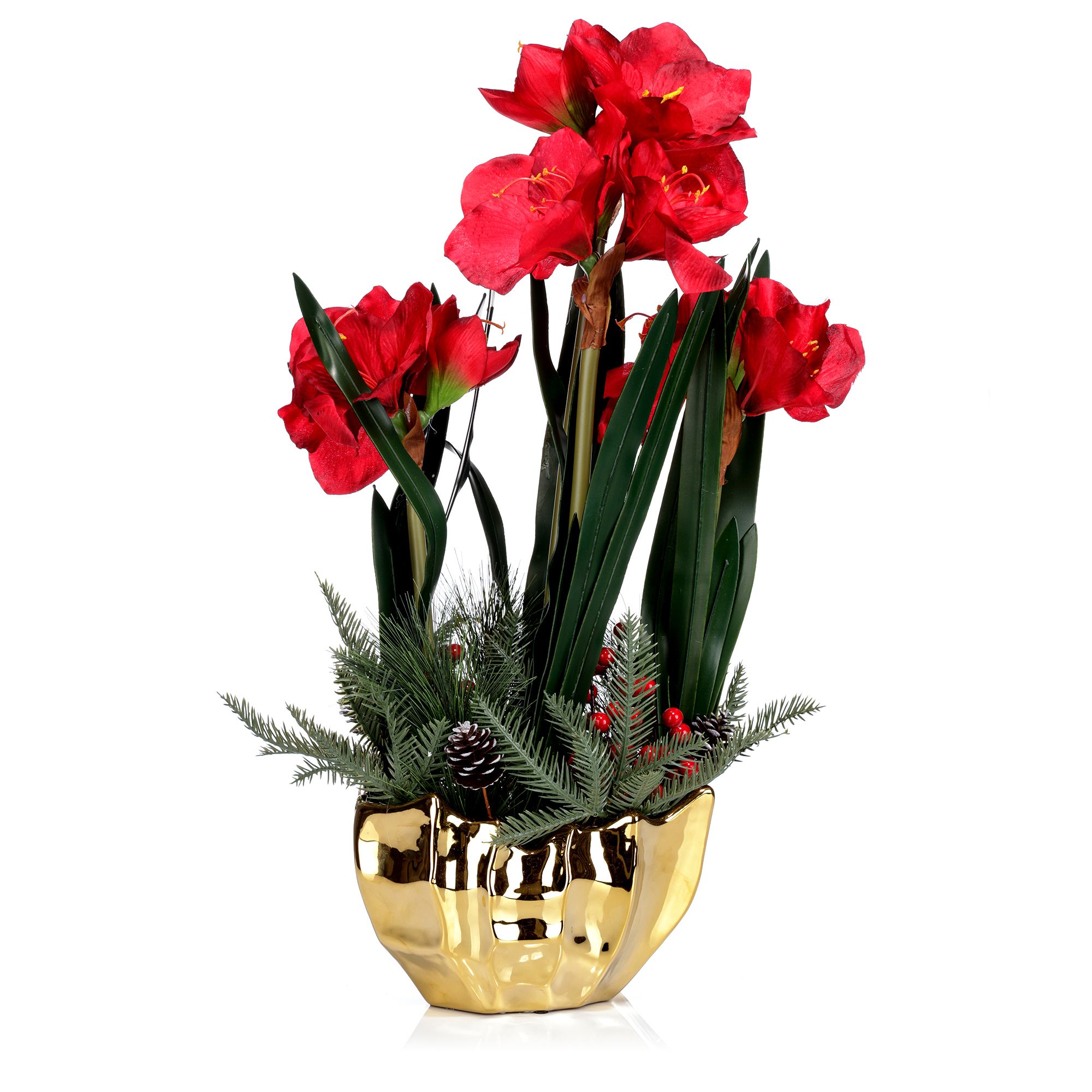 ABELLA Flora künstl. Arrangement Amaryllis Topf goldfarben Höhe 77cm