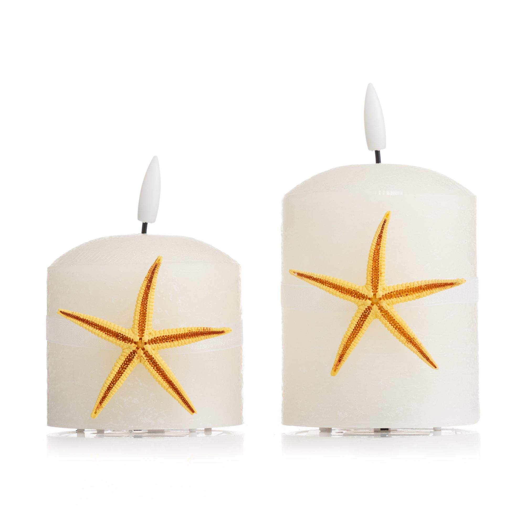 ELAMBIA 2 LED-Kerzen Seestern-Applikation Flmme Luma, Timer Höhe 10cm & 12,5cm