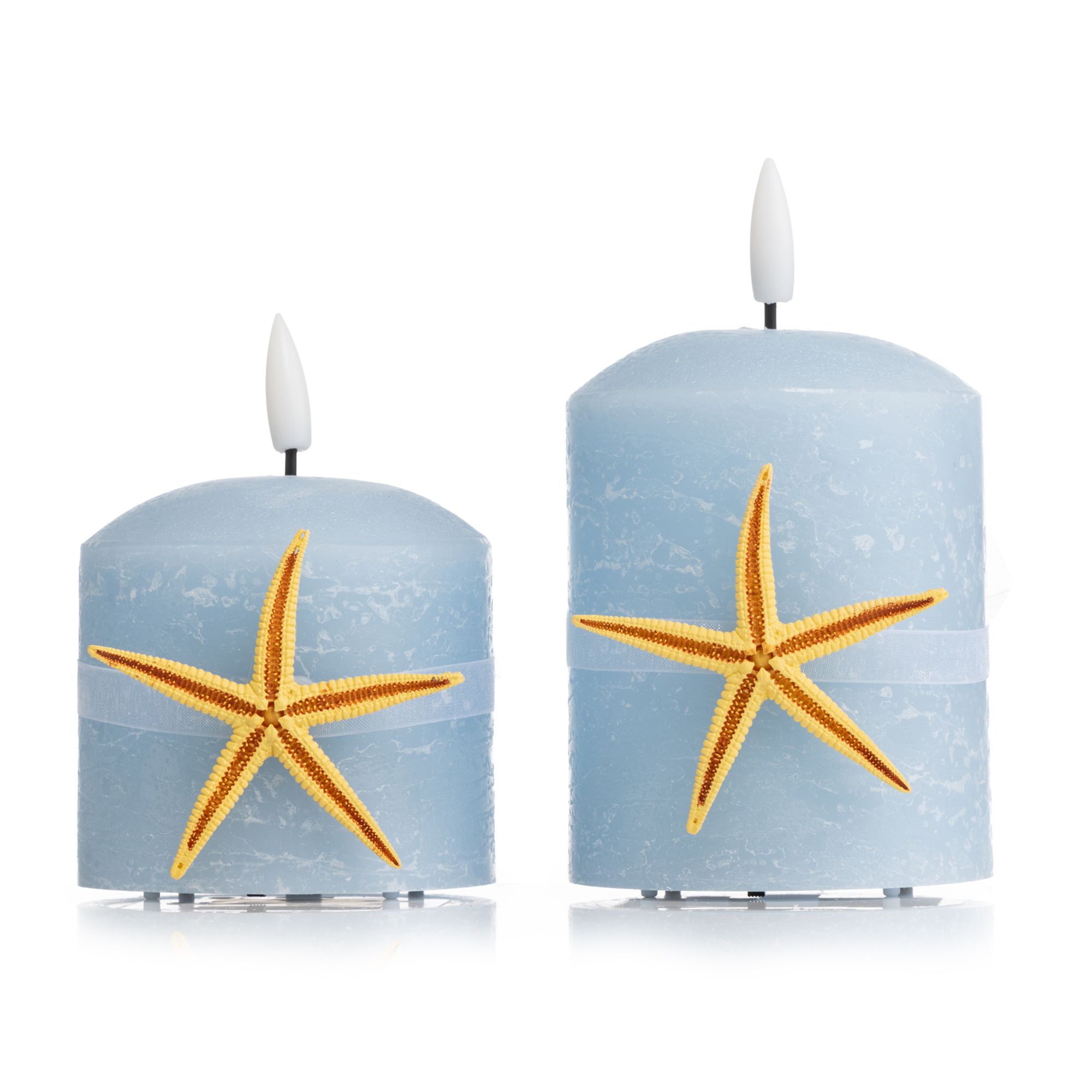 ELAMBIA 2 LED-Kerzen Seestern-Applikation Flmme Luma, Timer Höhe 10cm & 12,5cm