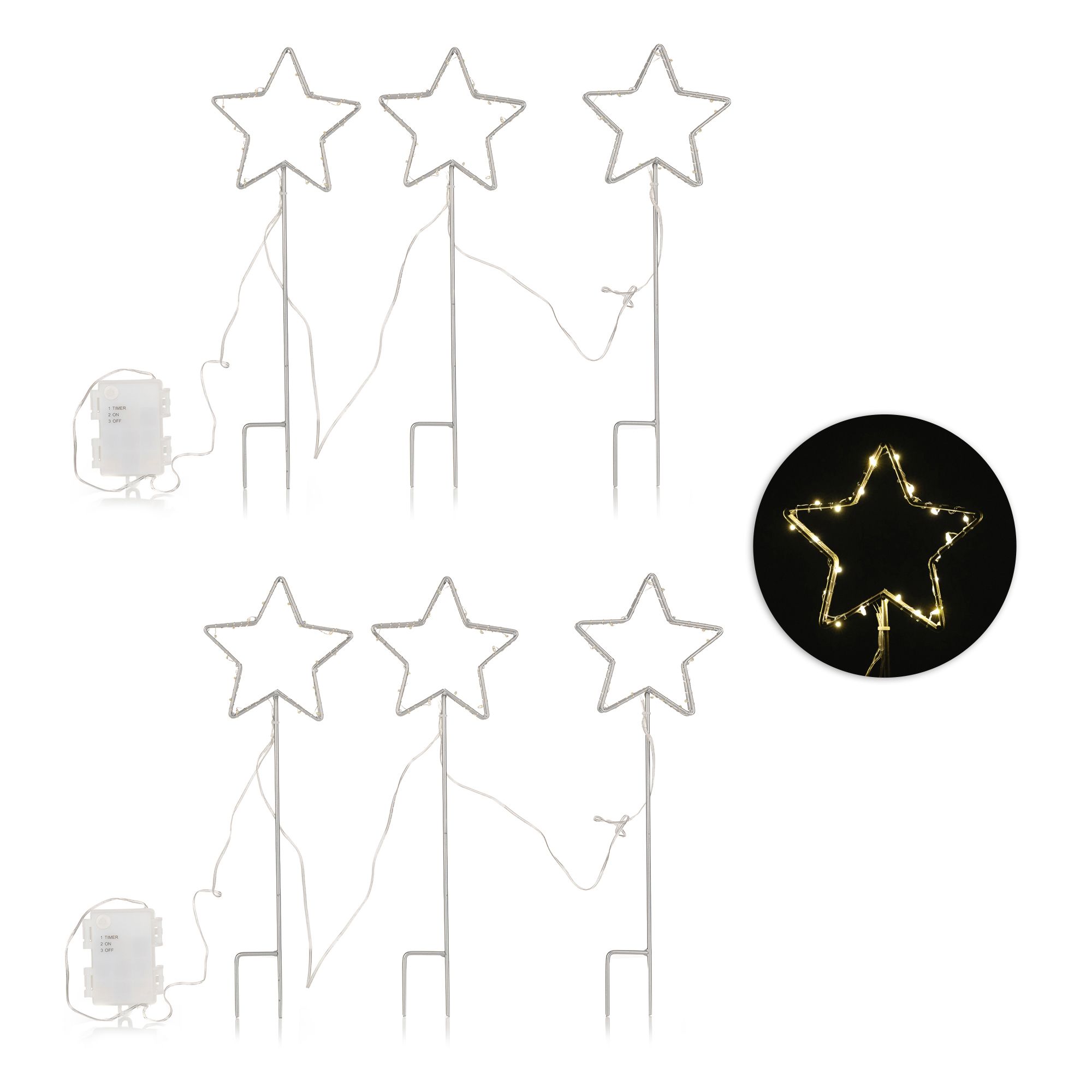 LUMIDA Xmas LED-Leuchtsterne mit Erdspieß outdoorgeeignet 2x 3 Sterne, 120 LEDs