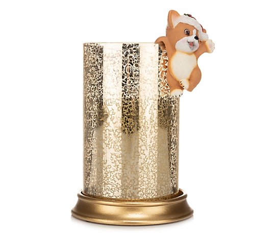 ELAMBIA LED-Kerze Glas-Kerzenhalter inkl. Tierchen-Hänger Timer, Höhe 20,5cm