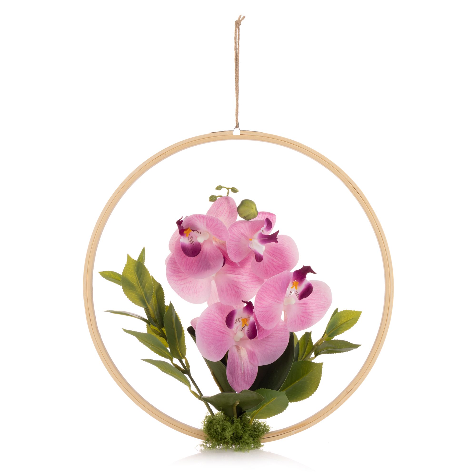 ABELLA Flora künstl. Wanddeko Orchidee im Holzrahmen Ø 33,5cm
