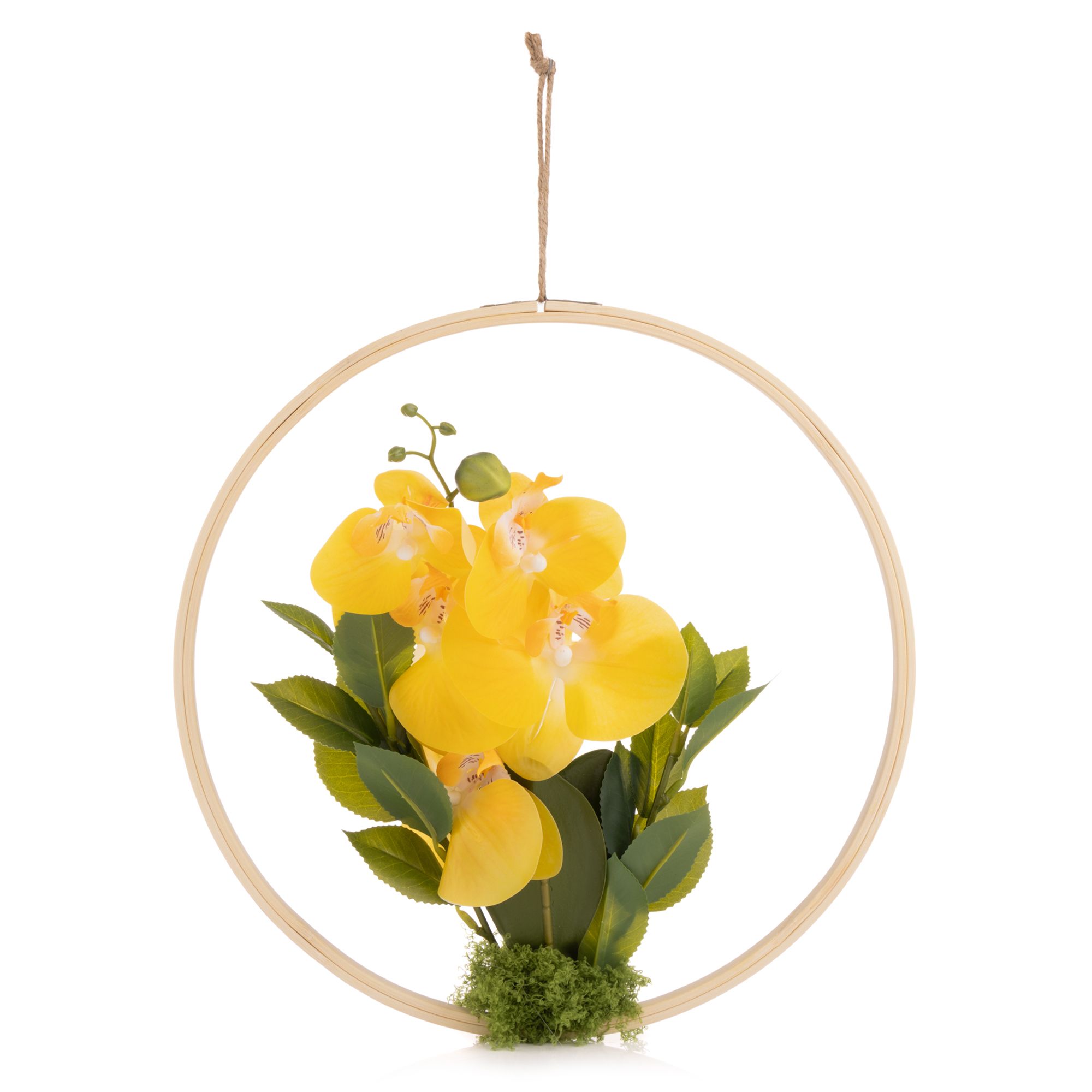 ABELLA Flora künstl. Wanddeko Orchidee im Holzrahmen Ø 33,5cm