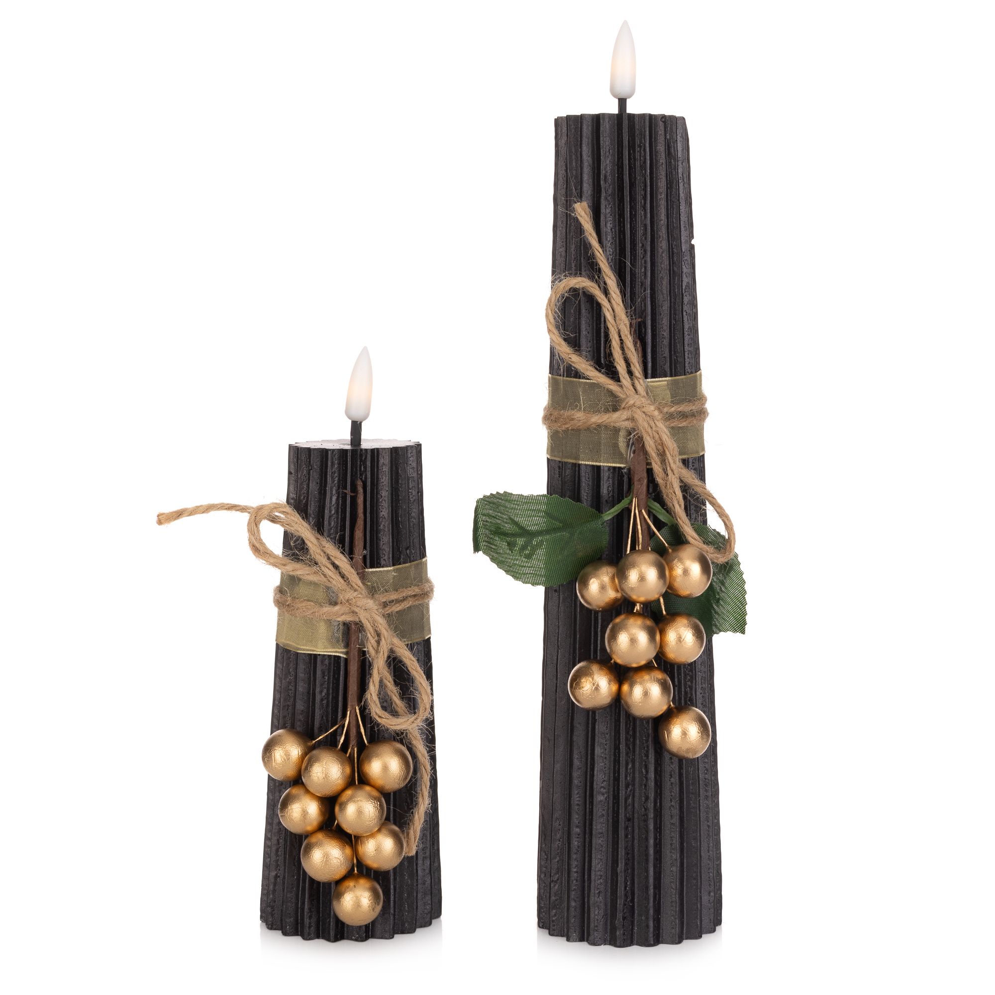 ELAMBIA 2 LED-Kerzen Kegelform mit Deko Flamme Luma, Timer Höhe 17,5cm & 25,5cm