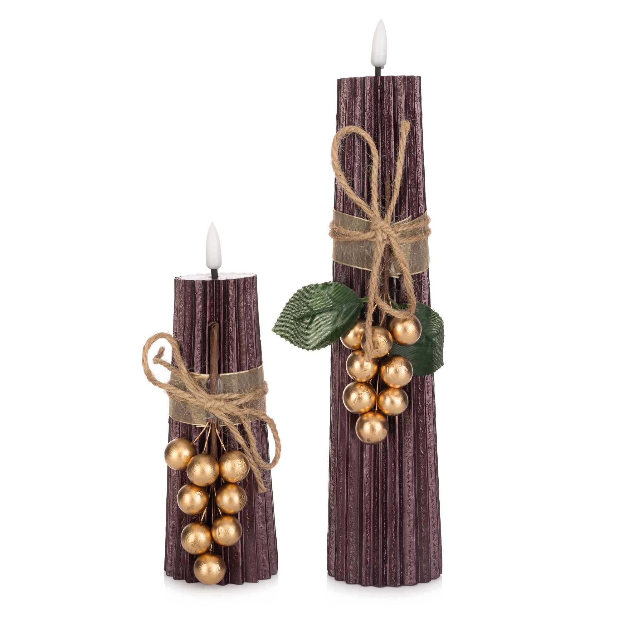 ELAMBIA 2 LED-Kerzen Kegelform mit Deko Flamme Luma, Timer Höhe 17,5cm & 25,5cm