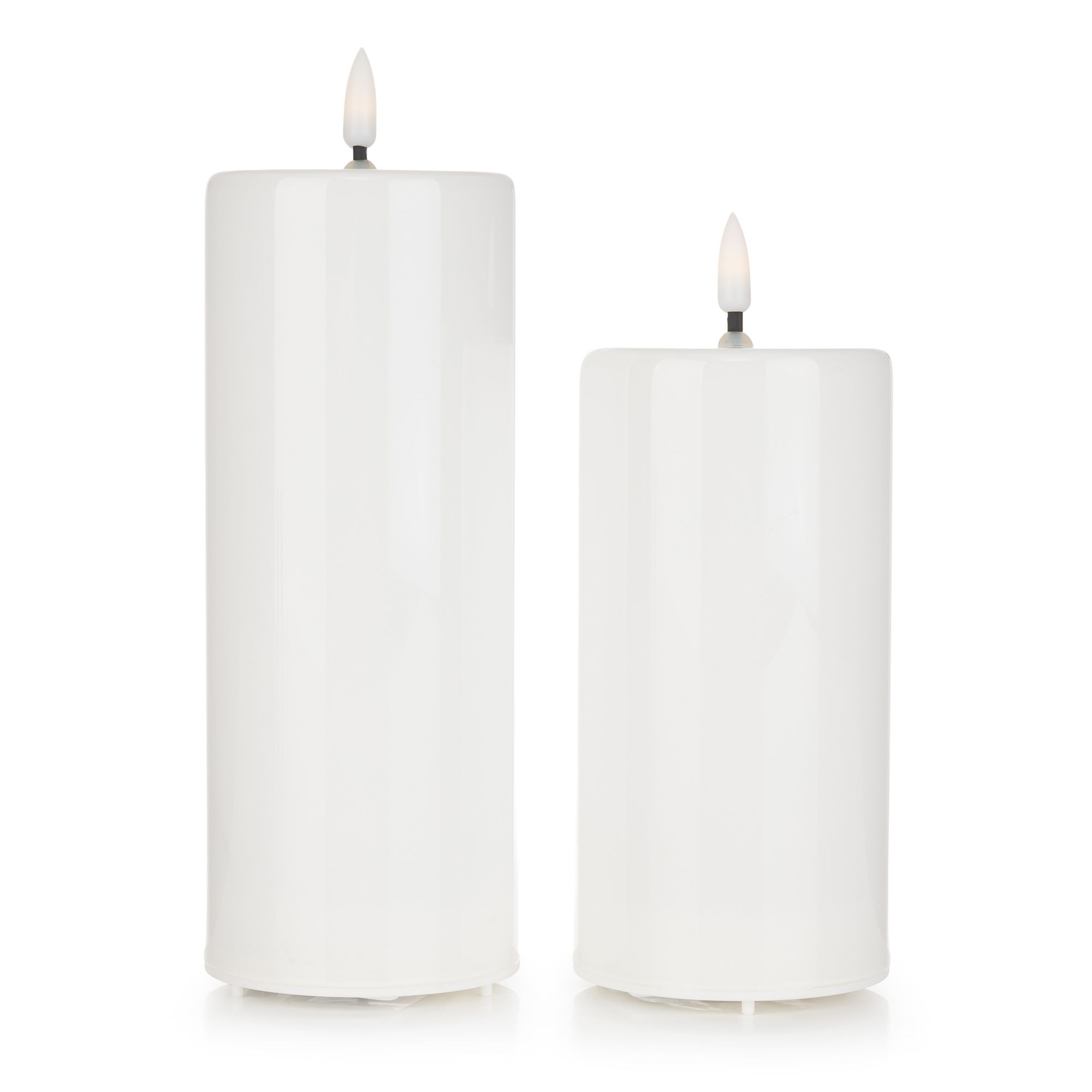 ELAMBIA 2 LED-Glaskerzen outdoorgeeignet Flamme Luma, Timer Höhe 17,5cm & 21,5cm