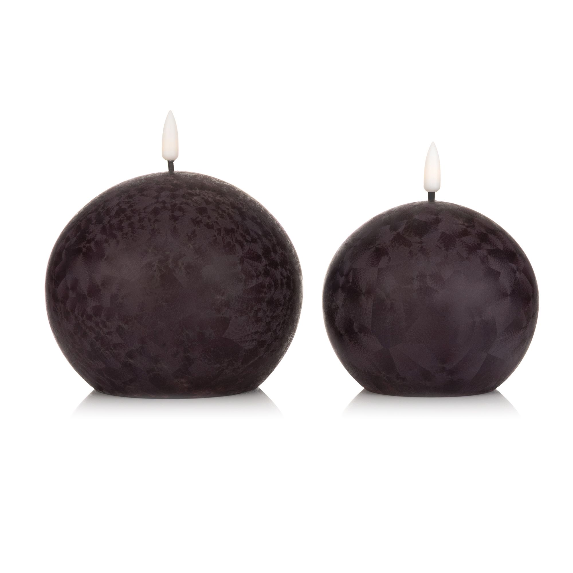 ELAMBIA 2 LED-Kugelkerzen Eislack-Finish Dual-Timer Höhe 11,5cm & 13,5cm