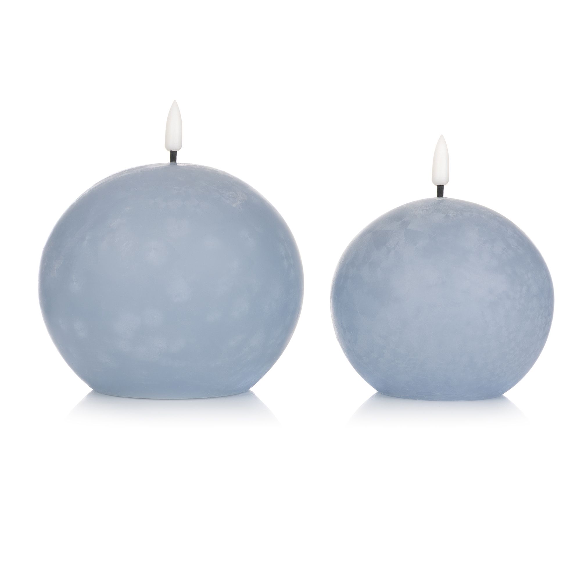 ELAMBIA 2 LED-Kugelkerzen Eislack-Finish Dual-Timer Höhe 11,5cm & 13,5cm
