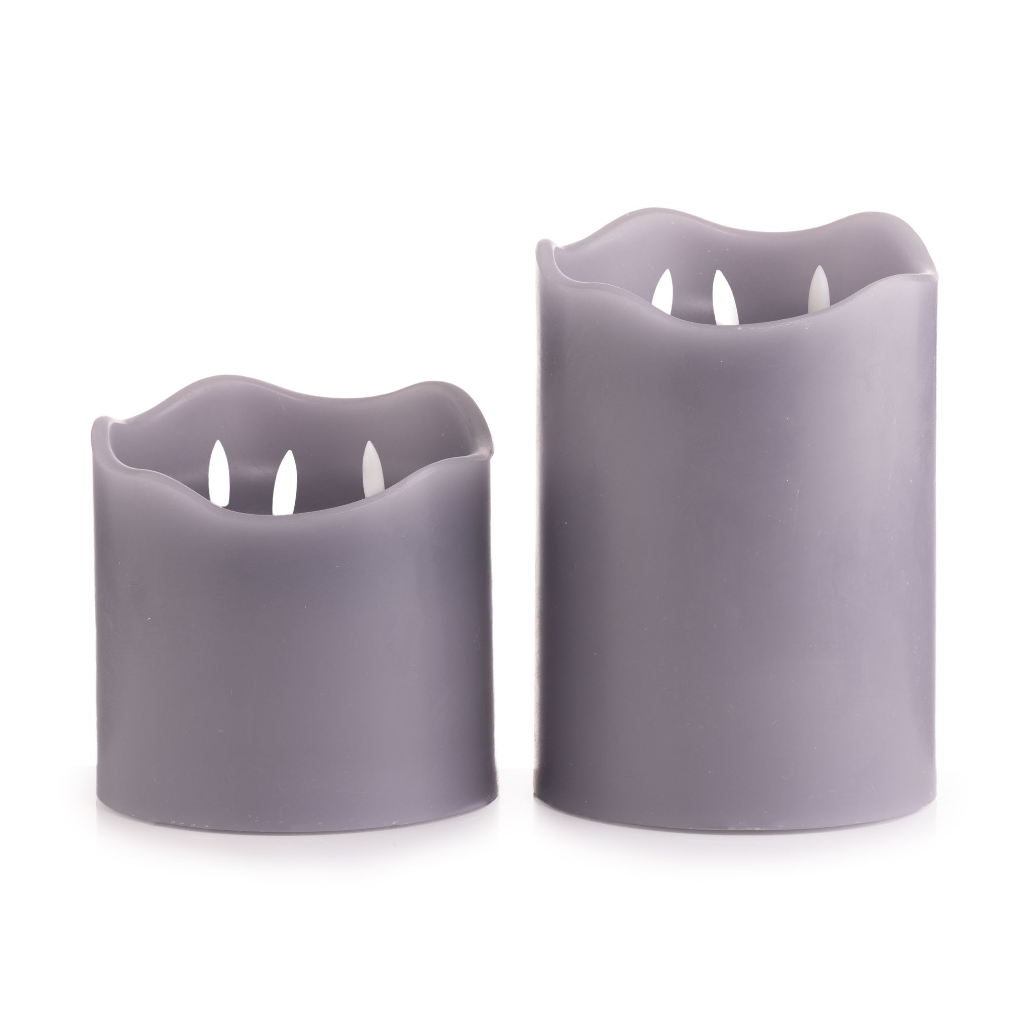 ELAMBIA 2 LED-Kerzen je 3 Luma-Flammen 5h-Timerfunktion H. 15 & 22cm, Ø 15cm