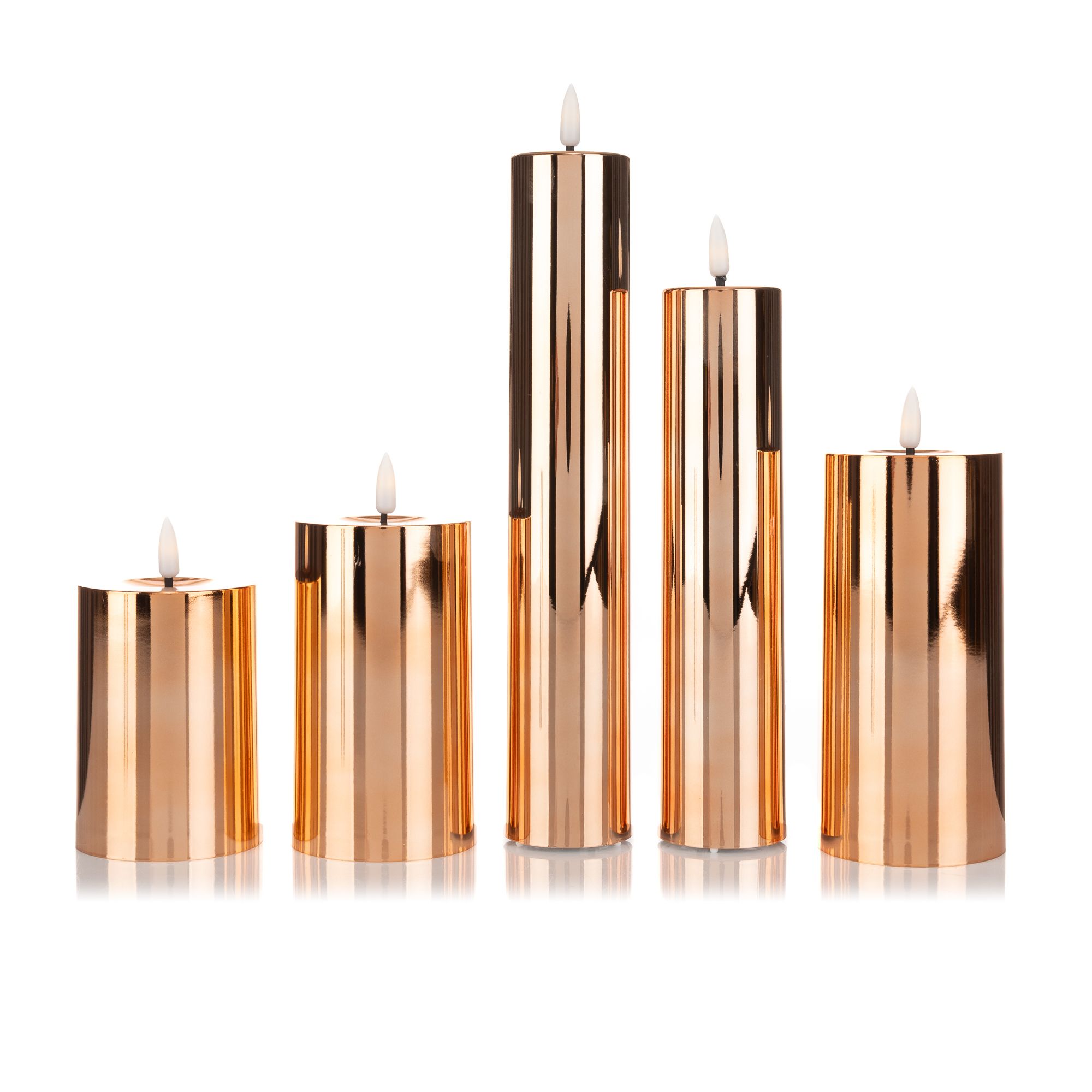 ELAMBIA 5 LED-Kerzen Hochglanz-Optik Flamme Luma, Timer Höhe 12,5cm - 28,5cm