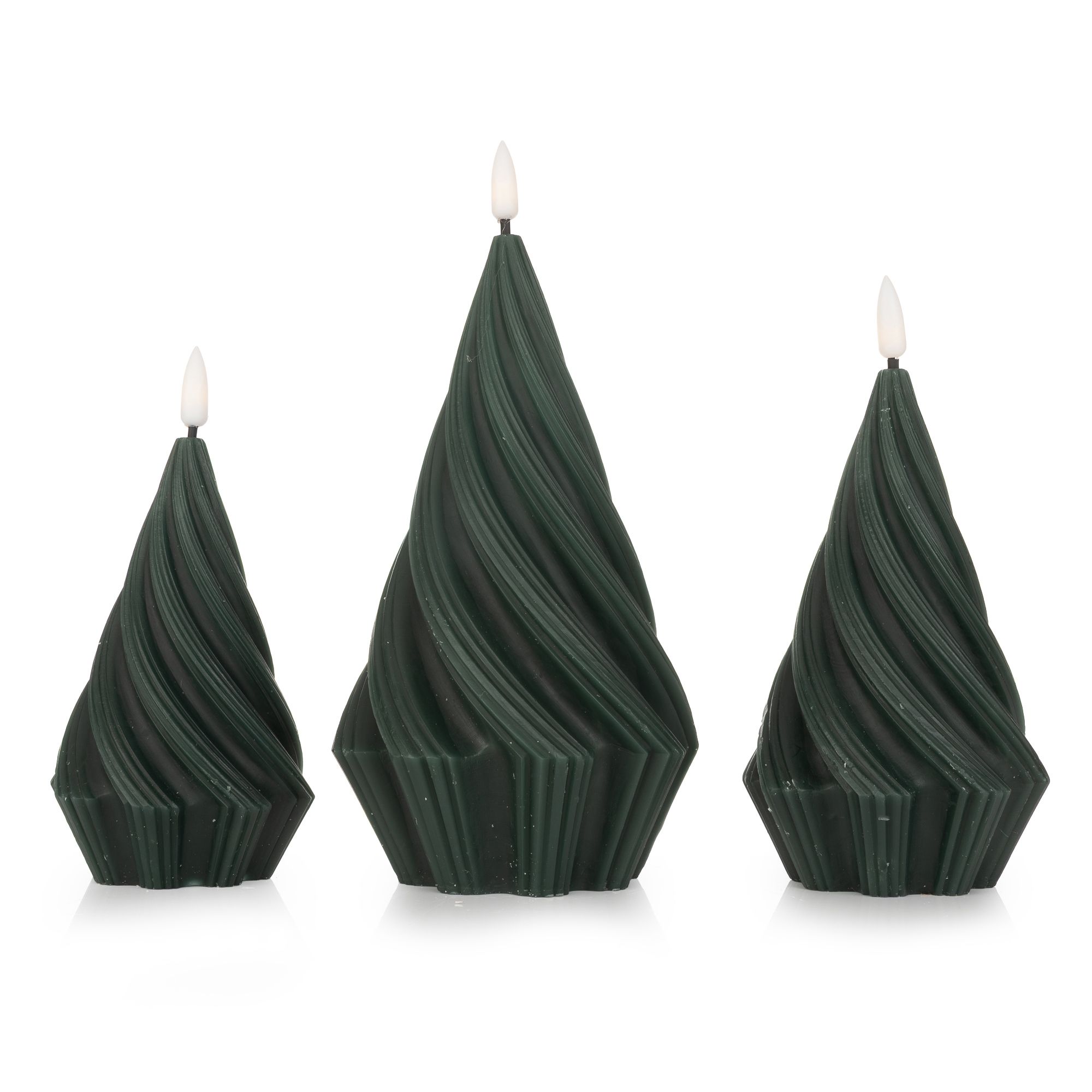 ELAMBIA 3 LED-Kerzen Tannenbaum gedreht Flamme Luma, Timer H. 15,5 17,5 & 21,5cm