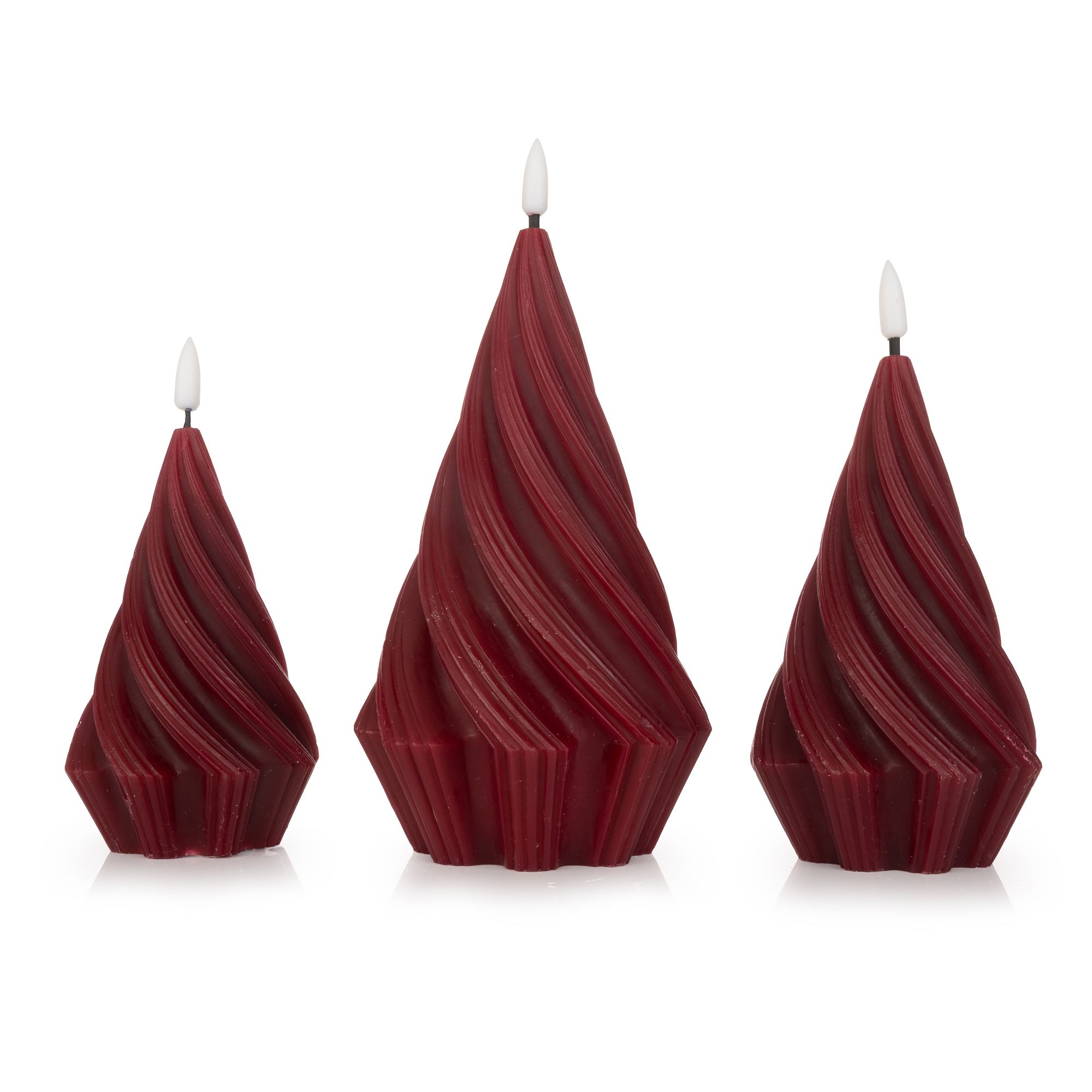 ELAMBIA 3 LED-Kerzen Tannenbaum gedreht Flamme Luma, Timer H. 15,5 17,5 & 21,5cm