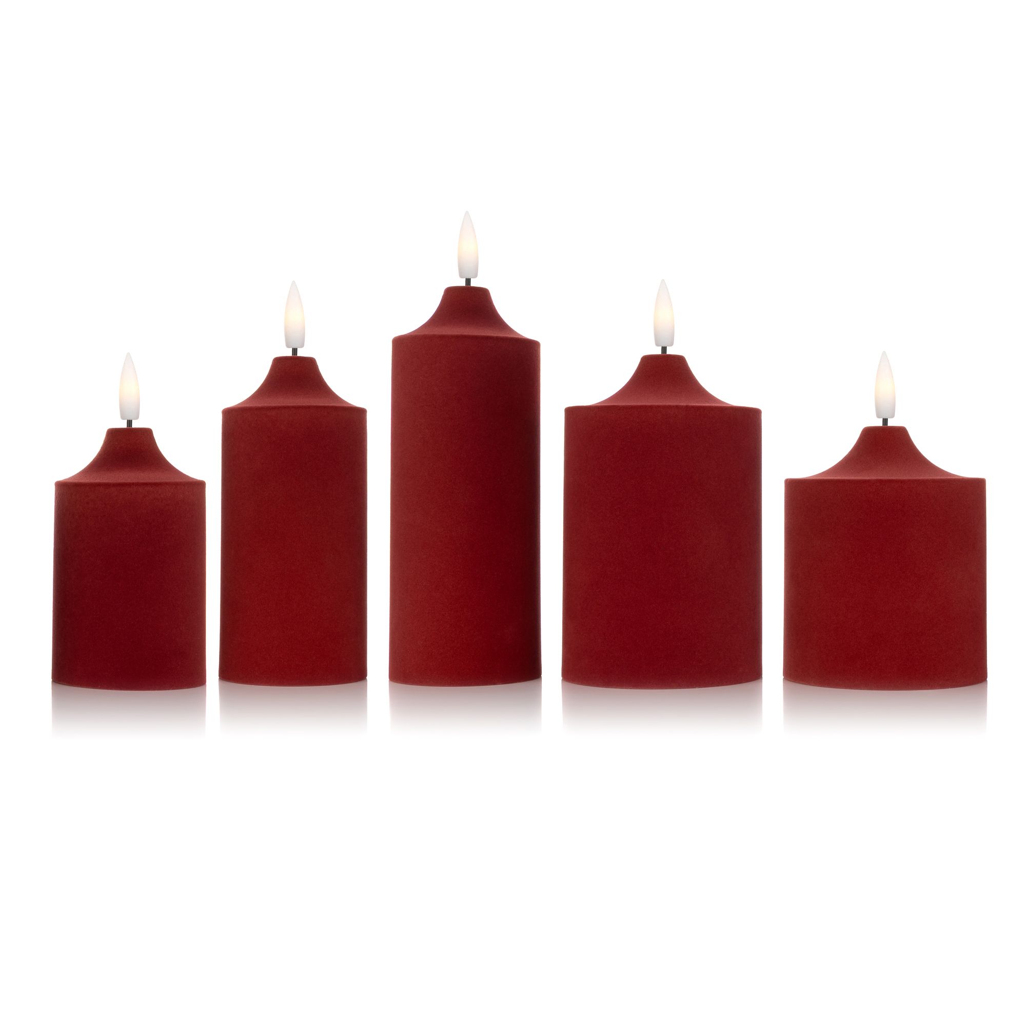 ELAMBIA 5 LED-Kerzen Samt-Oberfläche Flamme Luma, Timer Höhe 12,5cm - 17,5cm