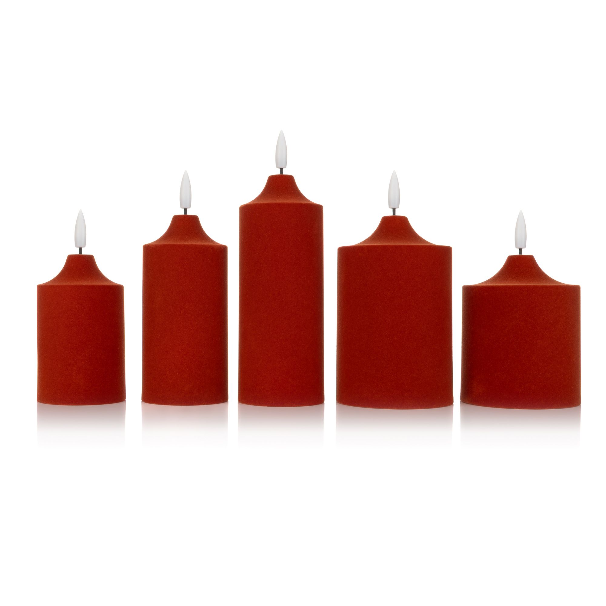 ELAMBIA 5 LED-Kerzen Samt-Oberfläche Flamme Luma, Timer Höhe 12,5cm - 17,5cm