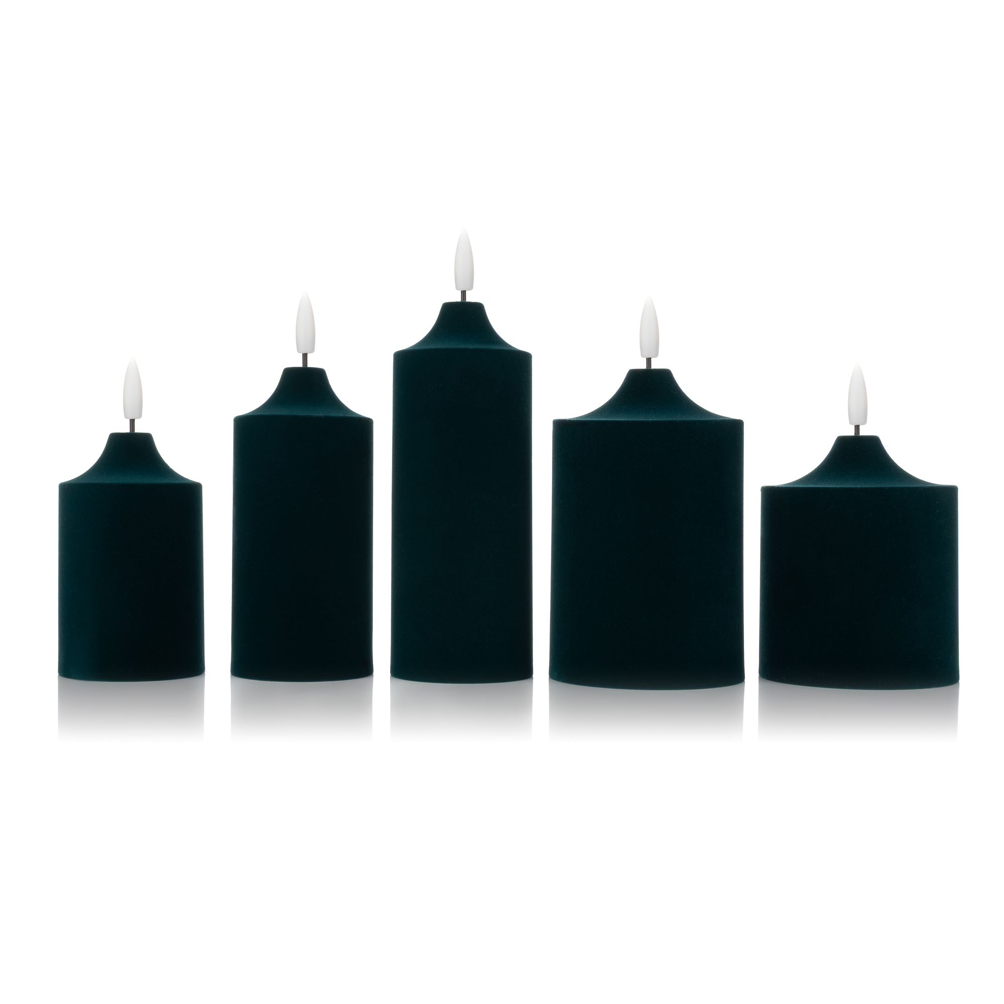 ELAMBIA 5 LED-Kerzen Samt-Oberfläche Flamme Luma, Timer Höhe 12,5cm - 17,5cm