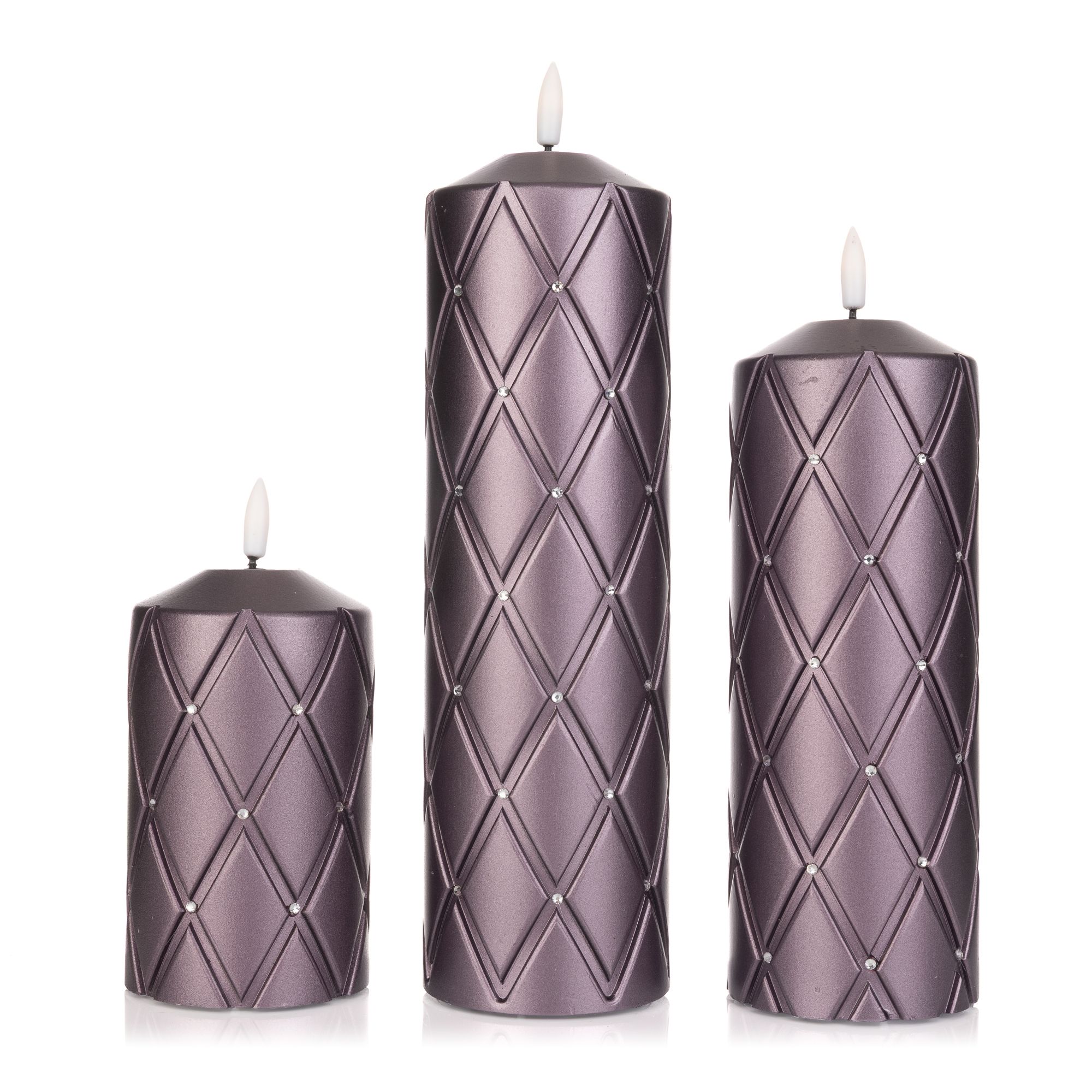  ELAMBIA 3 LED-Kerzen Rauten-Design Flamme Luma, Timer Höhe 12,5, 20 & 25cm