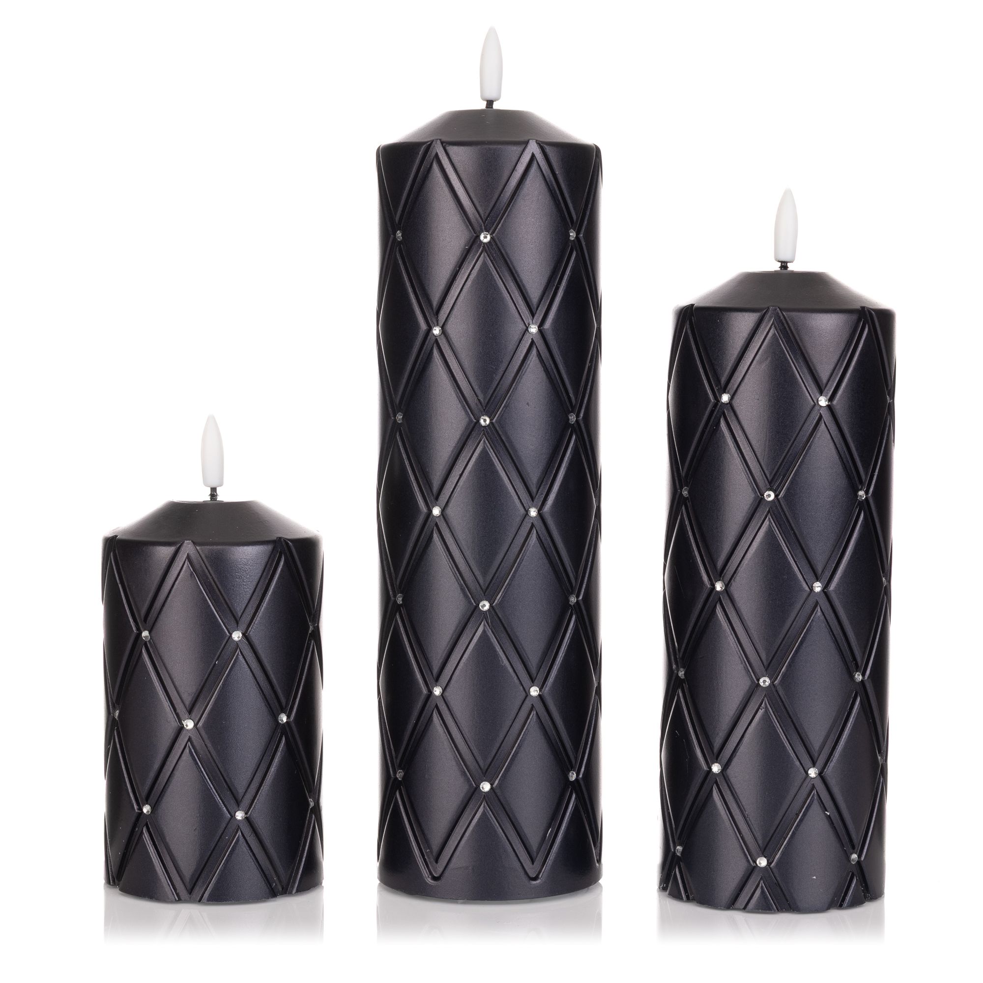 ELAMBIA 3 LED-Kerzen Rauten-Design Flamme Luma, Timer Höhe 12,5, 20 & 25cm