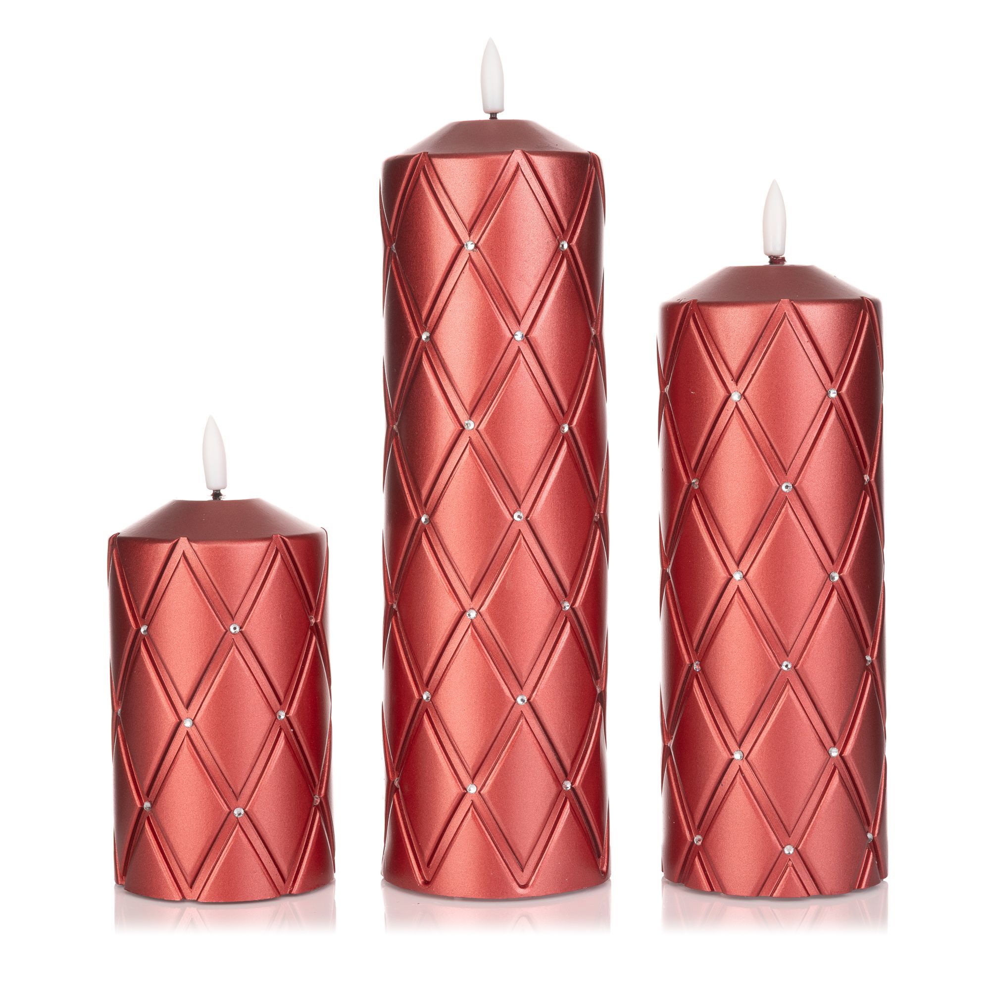 ELAMBIA 3 LED-Kerzen Rauten-Design Flamme Luma, Timer Höhe 12,5, 20 & 25cm