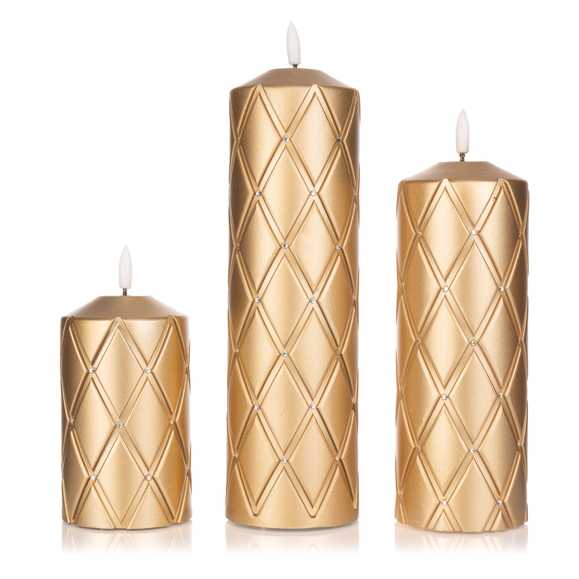 ELAMBIA 3 LED-Kerzen Rauten-Design Flamme Luma, Timer Höhe 12,5, 20 & 25cm
