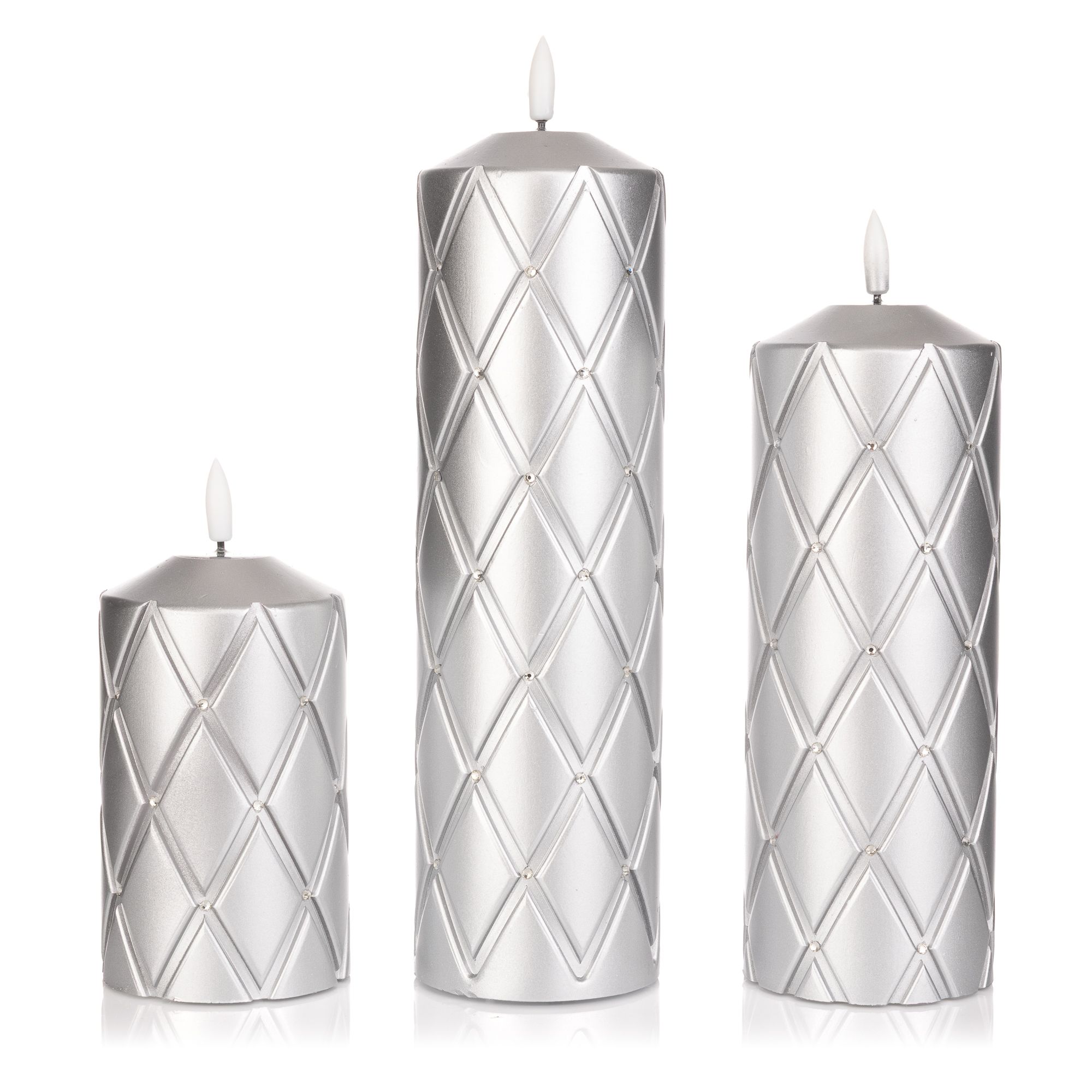 ELAMBIA 3 LED-Kerzen Rauten-Design Flamme Luma, Timer Höhe 12,5, 20 & 25cm