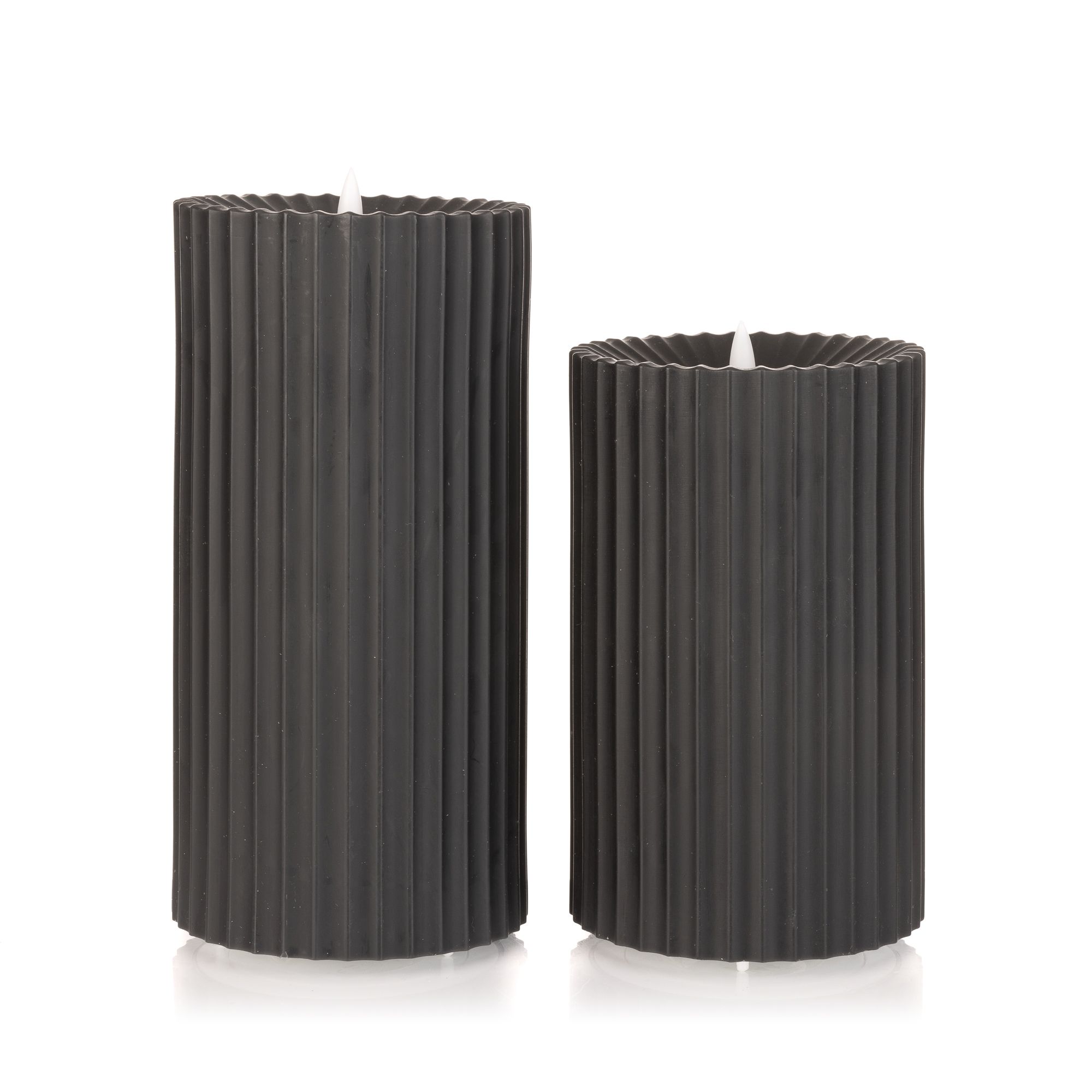 ELAMBIA 2 LED-Kerzen Outdoor-Wachs Streifen-Design H. 16/20cm, Ø 9,8cm