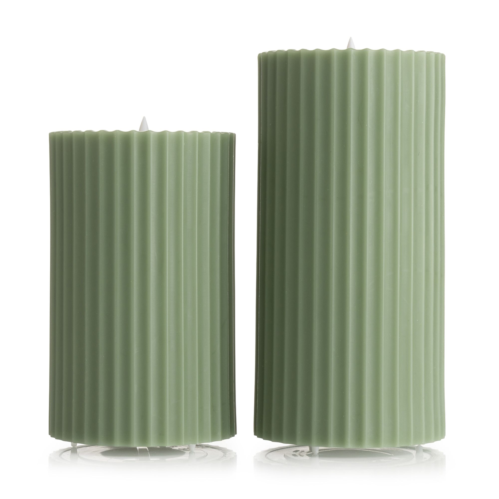 ELAMBIA 2 LED-Kerzen Outdoor-Wachs Streifen-Design H. 16/20cm, Ø 9,8cm