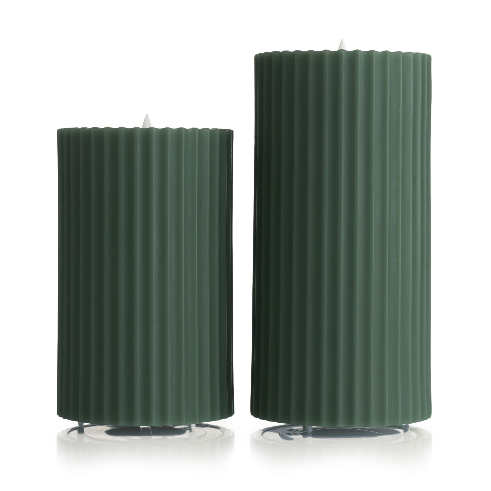 ELAMBIA 2 LED-Kerzen Outdoor-Wachs Streifen-Design H. 16/20cm, Ø 9,8cm