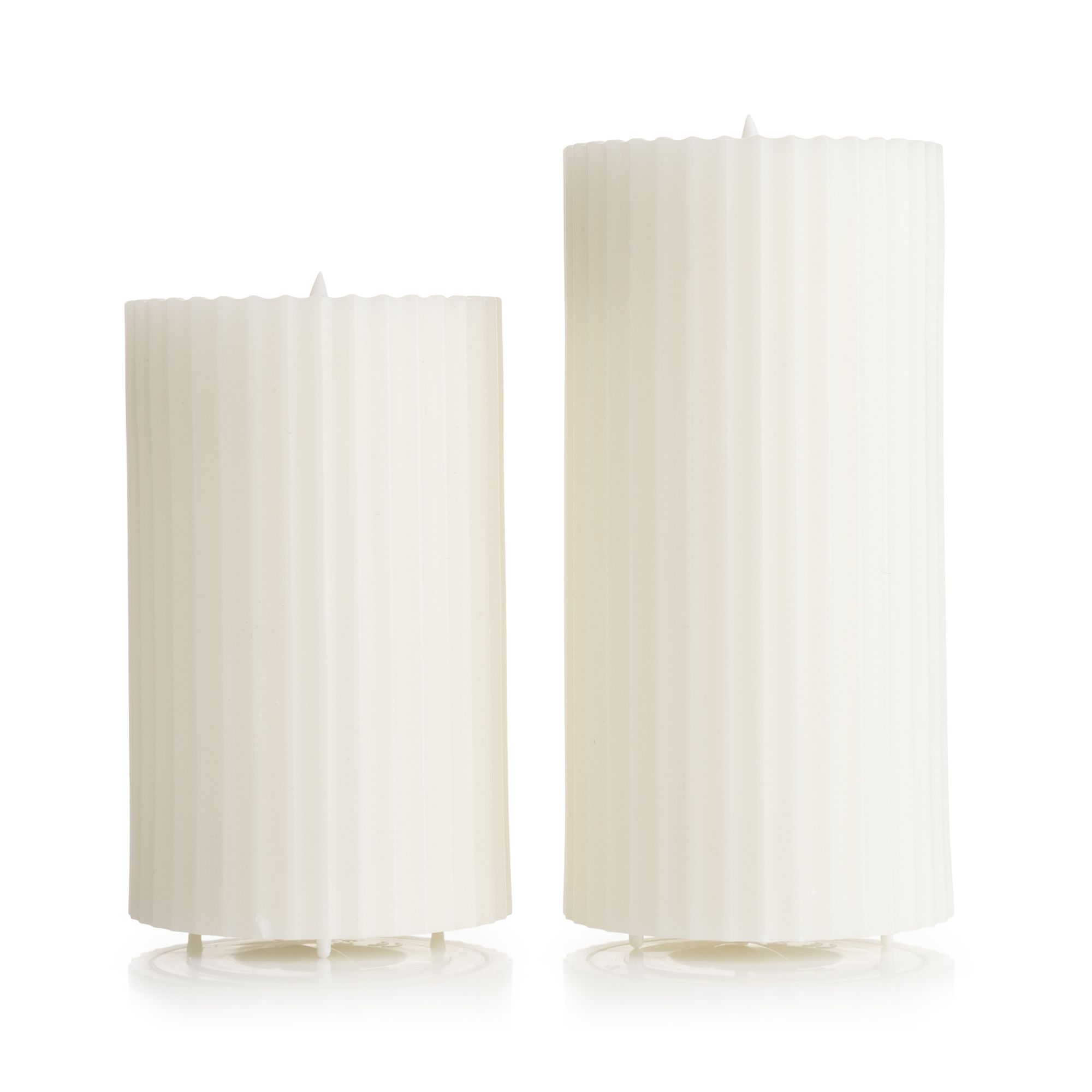 ELAMBIA 2 LED-Kerzen Outdoor-Wachs Streifen-Design H. 16/20cm, Ø 9,8cm