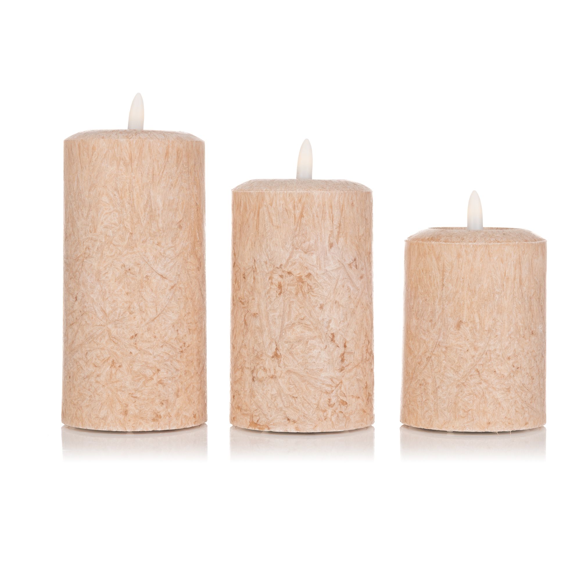 ELAMBIA 3 LED-Kerzen Frost-Optik Flamme Luma, Timer H. 12,5, 15 & 17,5cm