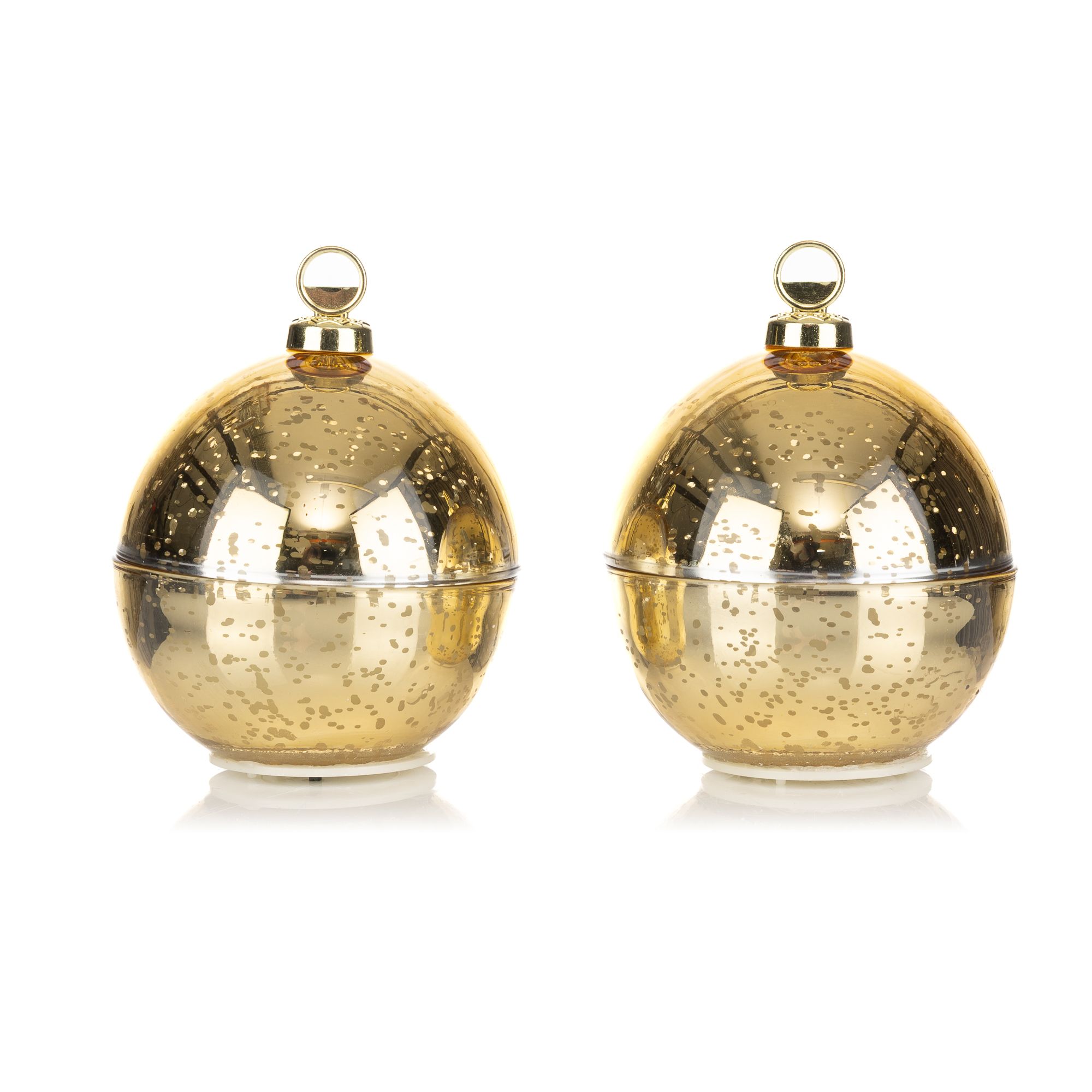 ELAMBIA 2 LED-Kerzen Glas-Weihnachtskugel Flamme Luma, Timer Höhe 9,5cm, Ø 8cm